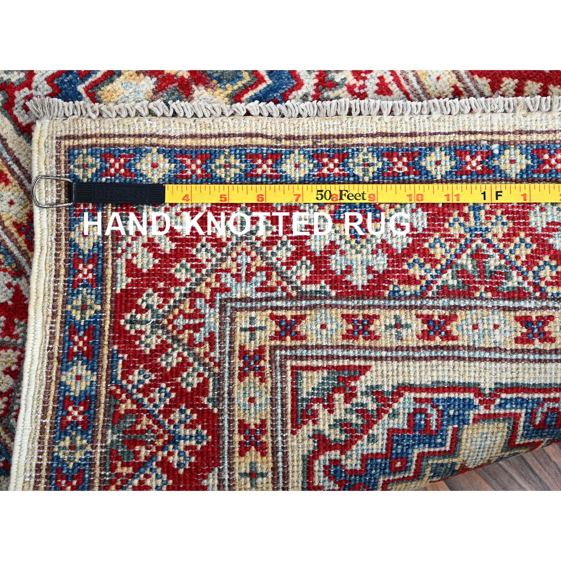 2'x3' Chiffon White, Colorful Kazak with Geometric Medallions Design, Vegetable Dyes, Soft and Vibrant Wool, Hand Knotted, Denser Weave, Sample, Mat, Oriental Rug Sh367