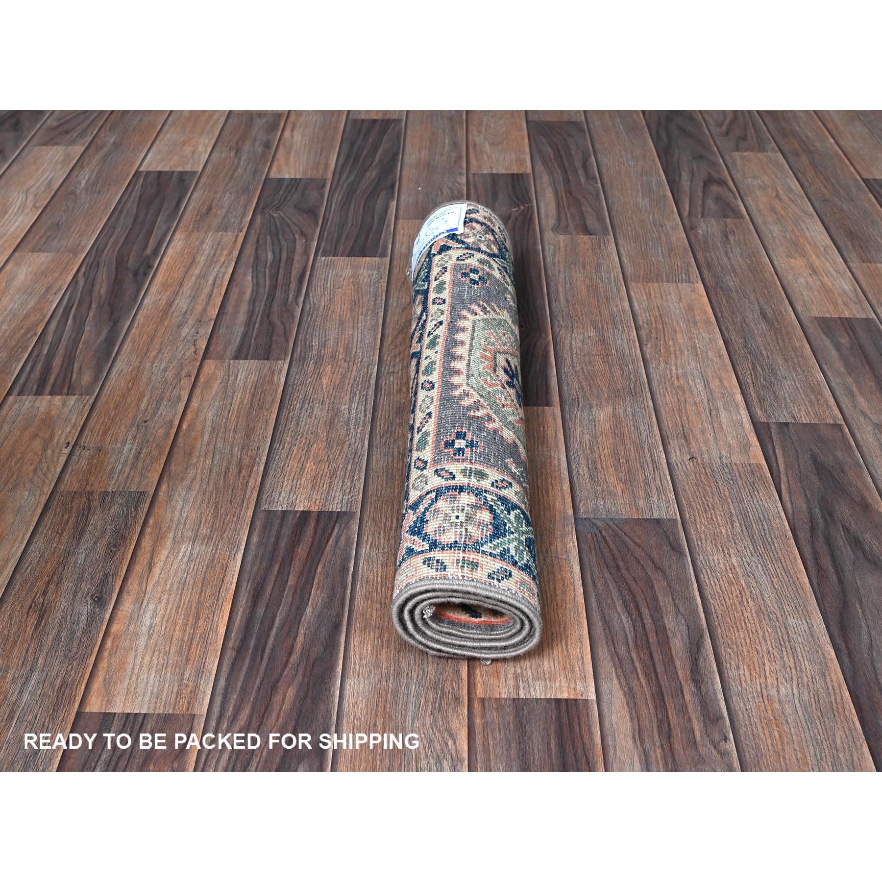 2'x2'8" Pewter Gray, Kazak with Geometric Pattern, Soft and Shiny Wool, Hand Knotted, Vegetable Dyes, Denser Weave, Sample, Mat, Oriental Rug Sh368