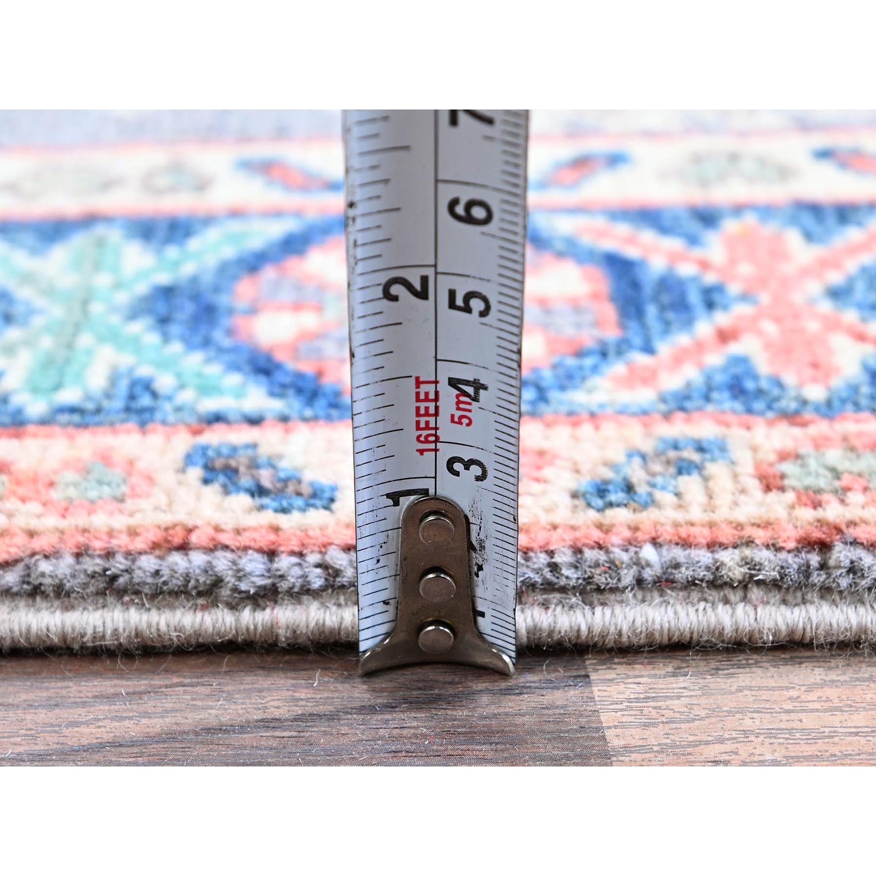 2'x2'8" Pewter Gray, Kazak with Geometric Pattern, Soft and Shiny Wool, Hand Knotted, Vegetable Dyes, Denser Weave, Sample, Mat, Oriental Rug Sh368