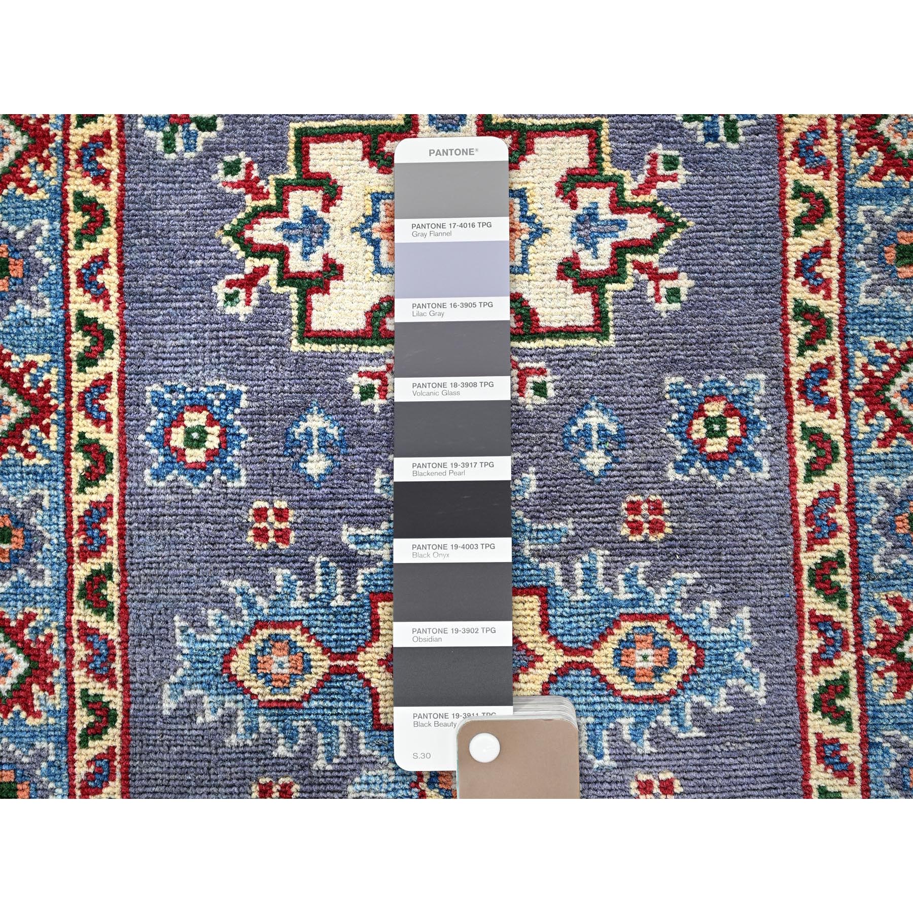 2'x3' Lilac Gray, Kazak with Geometric Medallions Design, Vegetable Dyes, Hand Knotted, Soft Wool, Denser Weave, Sample, Mat, Oriental Rug Sh369