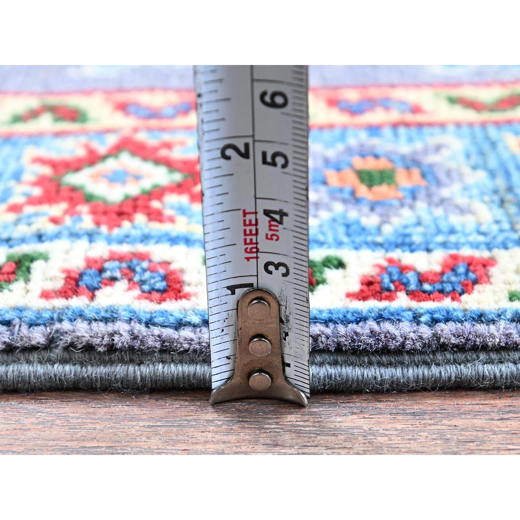 2'x3' Lilac Gray, Kazak with Geometric Medallions Design, Vegetable Dyes, Hand Knotted, Soft Wool, Denser Weave, Sample, Mat, Oriental Rug Sh369