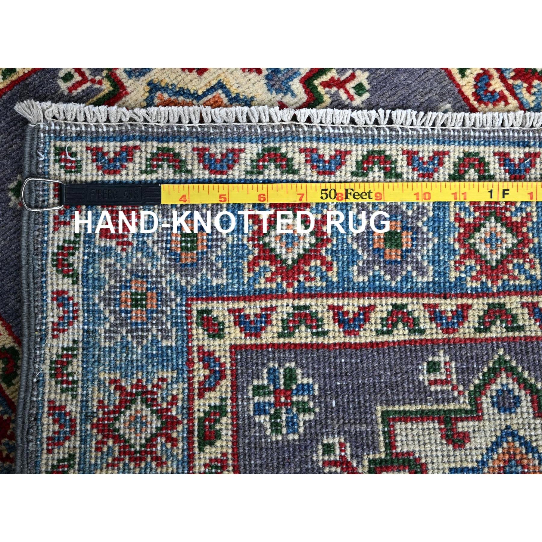 2'x3' Lilac Gray, Kazak with Geometric Medallions Design, Vegetable Dyes, Hand Knotted, Soft Wool, Denser Weave, Sample, Mat, Oriental Rug Sh369