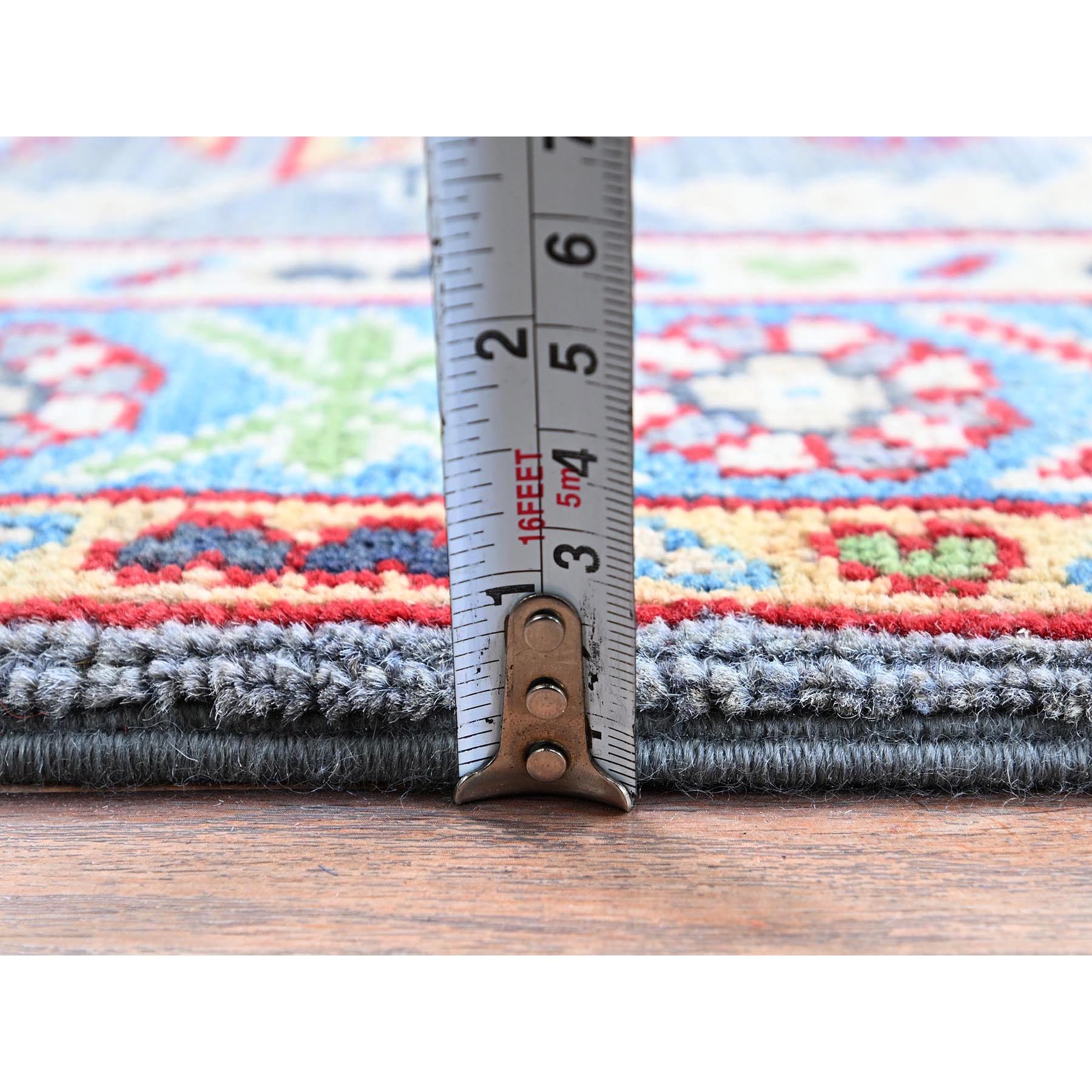 2'1"x3' Pewter Gray, Kazak with Geometric Medallions Design, Hand Knotted, Soft Wool, Vegetable Dyes, Denser Weave, Sample, Mat, Oriental Rug Sh370