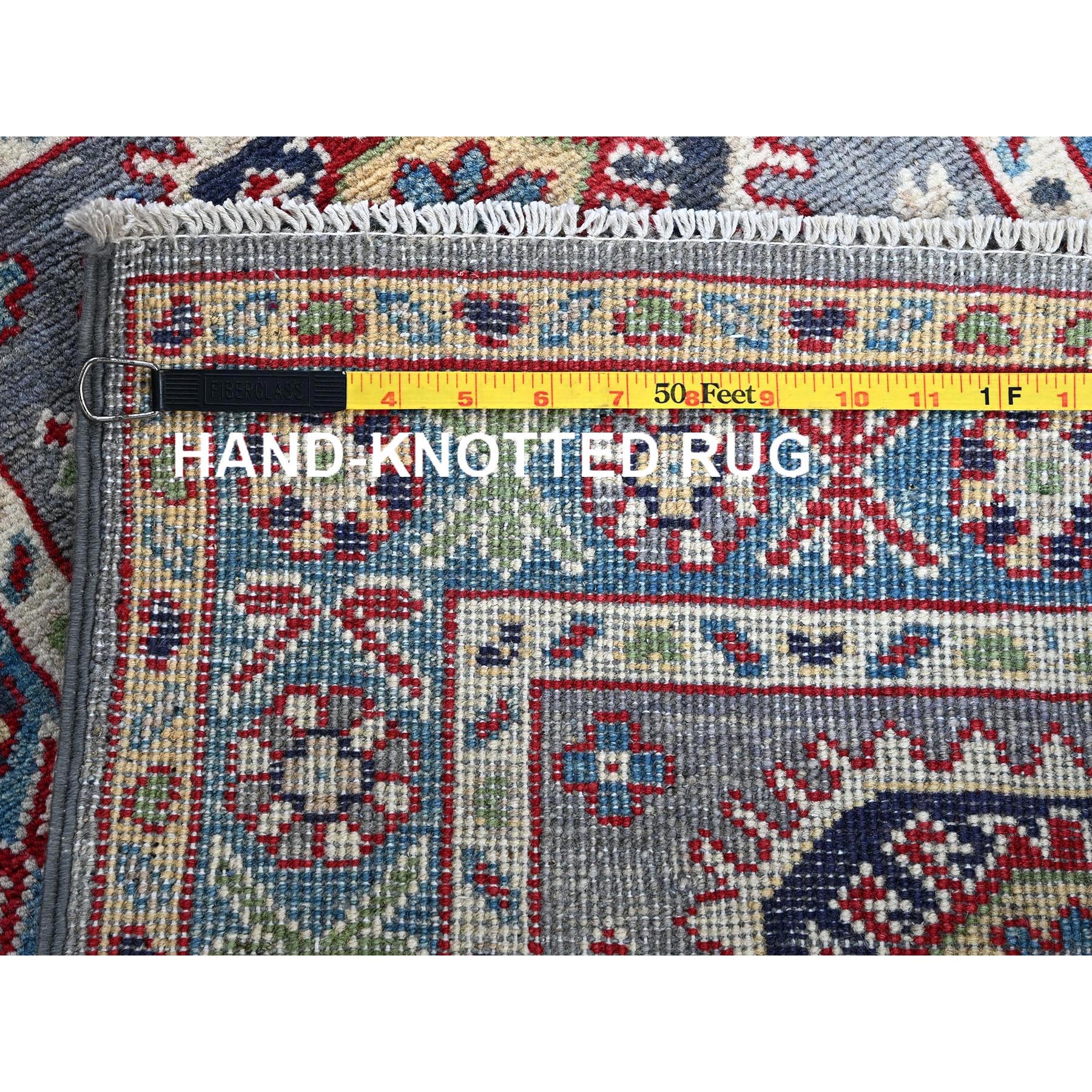 2'1"x3' Pewter Gray, Kazak with Geometric Medallions Design, Hand Knotted, Soft Wool, Vegetable Dyes, Denser Weave, Sample, Mat, Oriental Rug Sh370