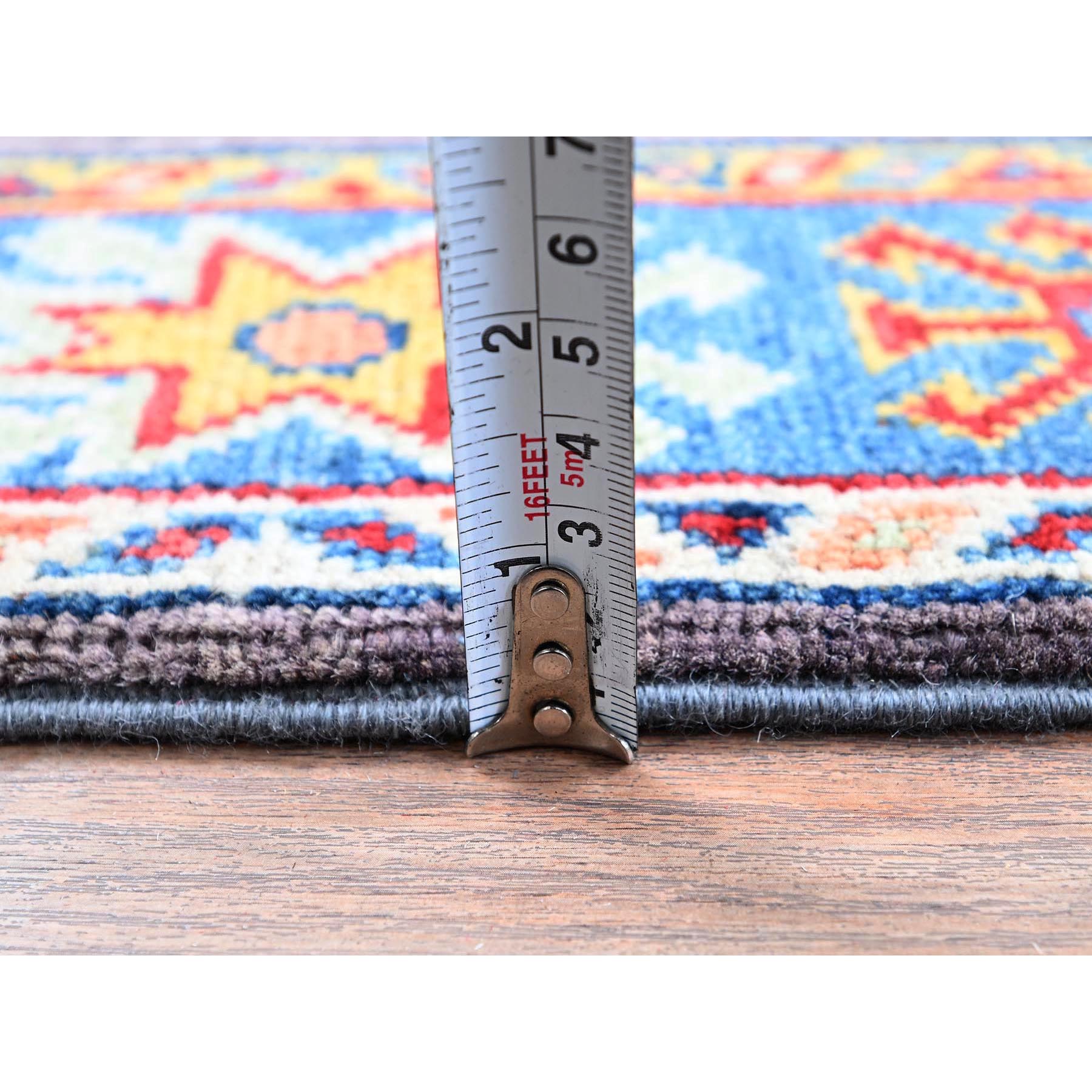 2'1"x2'10" Quail Gray, Kazak with Geometric Medallions Design, Hand Knotted, Soft Wool, Vegetable Dyes, Denser Weave, Mat, Sample, Oriental Rug Sh371