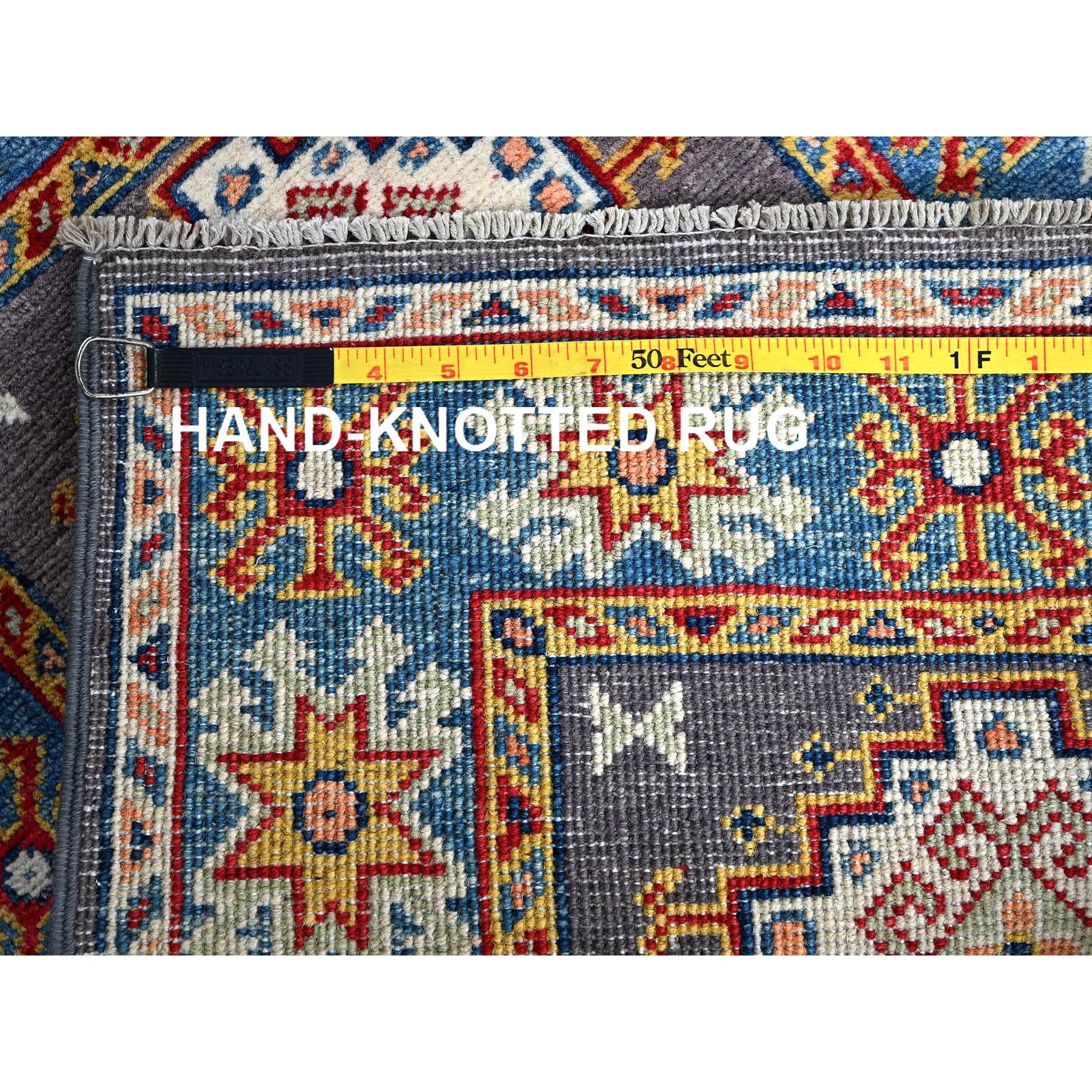 2'1"x2'10" Quail Gray, Kazak with Geometric Medallions Design, Hand Knotted, Soft Wool, Vegetable Dyes, Denser Weave, Mat, Sample, Oriental Rug Sh371