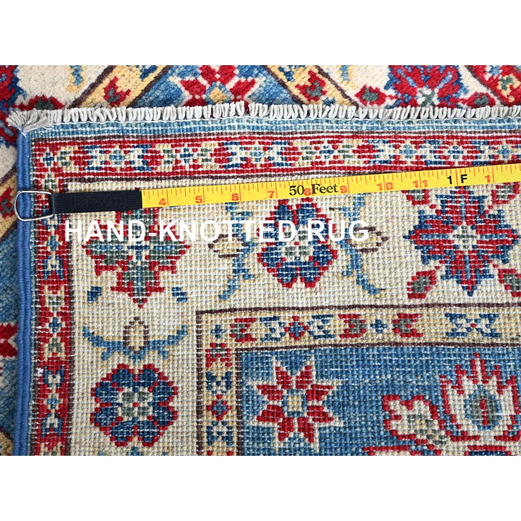 2'x3' Maya Blue, Kazak with Tribal Medallions Design, Hand Knotted, Vegetable Dyes, Soft Wool, Denser Weave, Sample, Mat, Oriental Rug Sh375