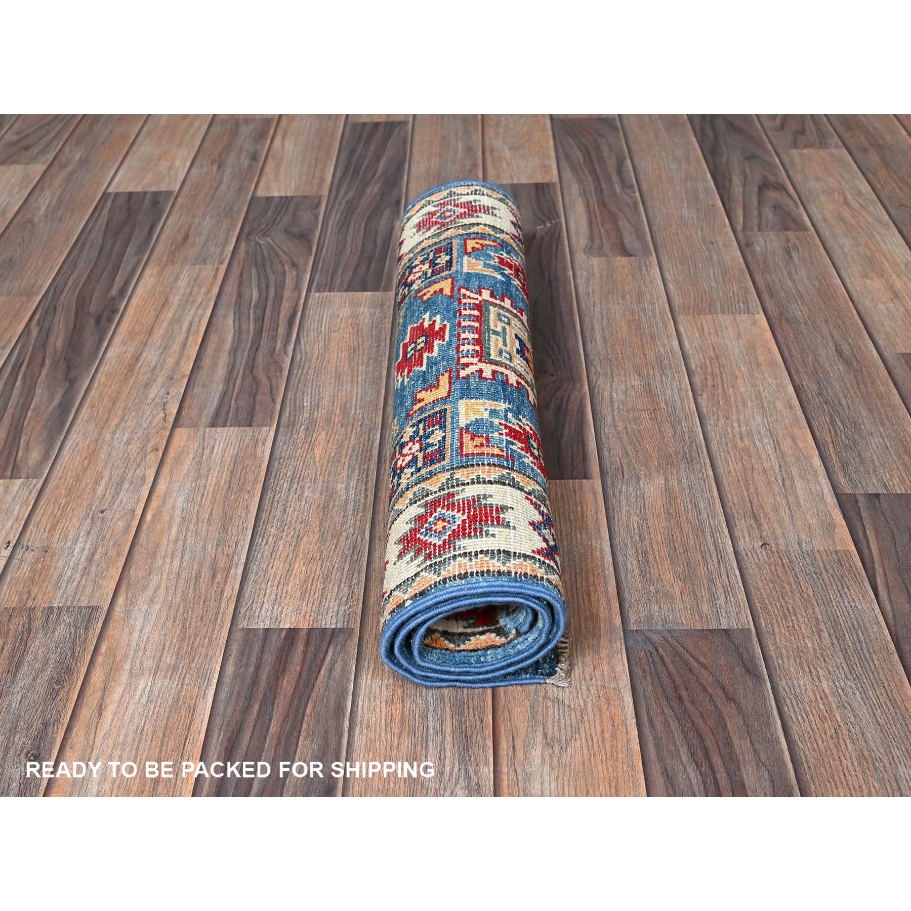 2'x3' Bayern Blue, Kazak with All Over Tribal Motifs, Hand Knotted, Soft Wool, Natural Dyes, Denser Weave, Mat, Sample, Oriental Rug Sh376