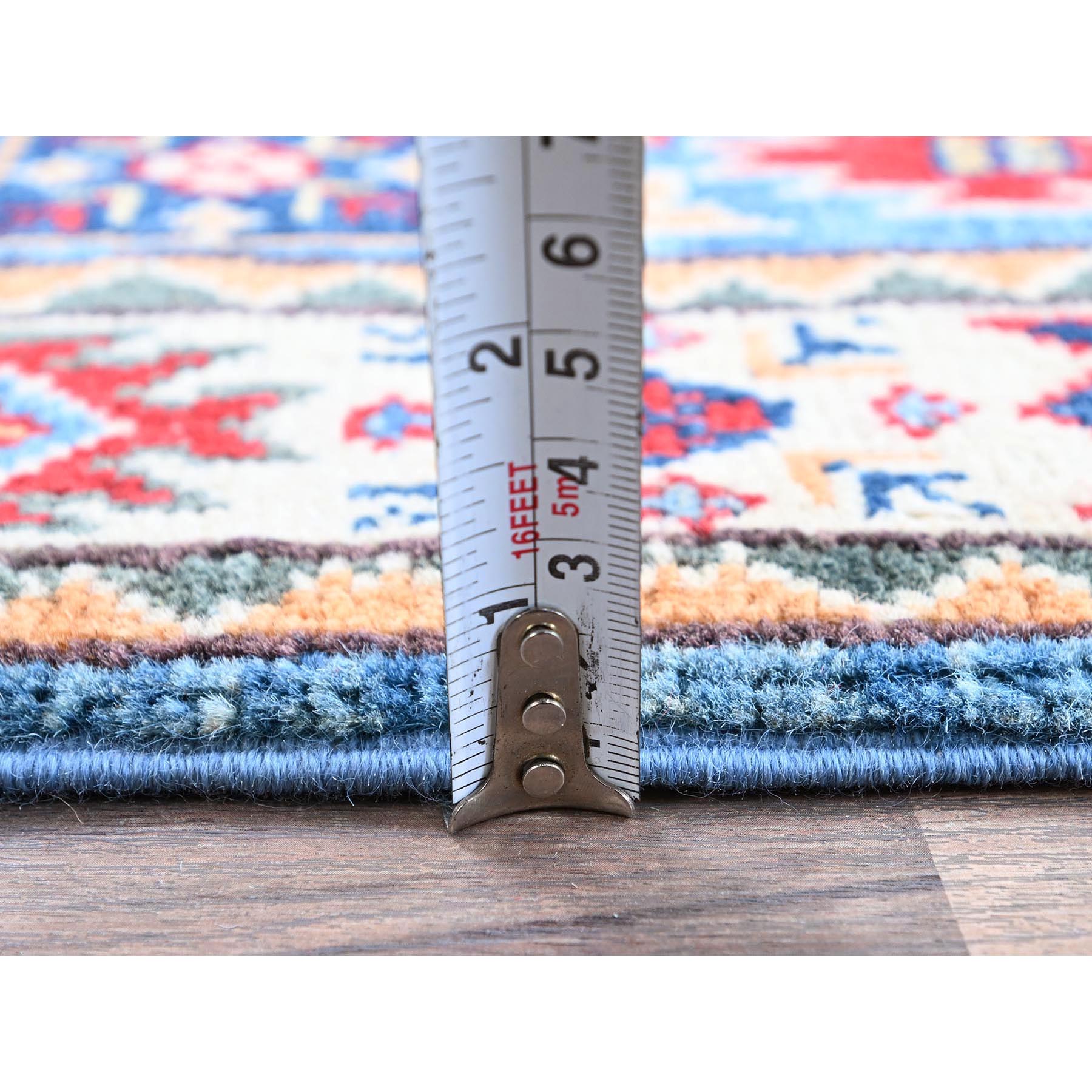 2'x3' Bayern Blue, Kazak with All Over Tribal Motifs, Hand Knotted, Soft Wool, Natural Dyes, Denser Weave, Mat, Sample, Oriental Rug Sh376