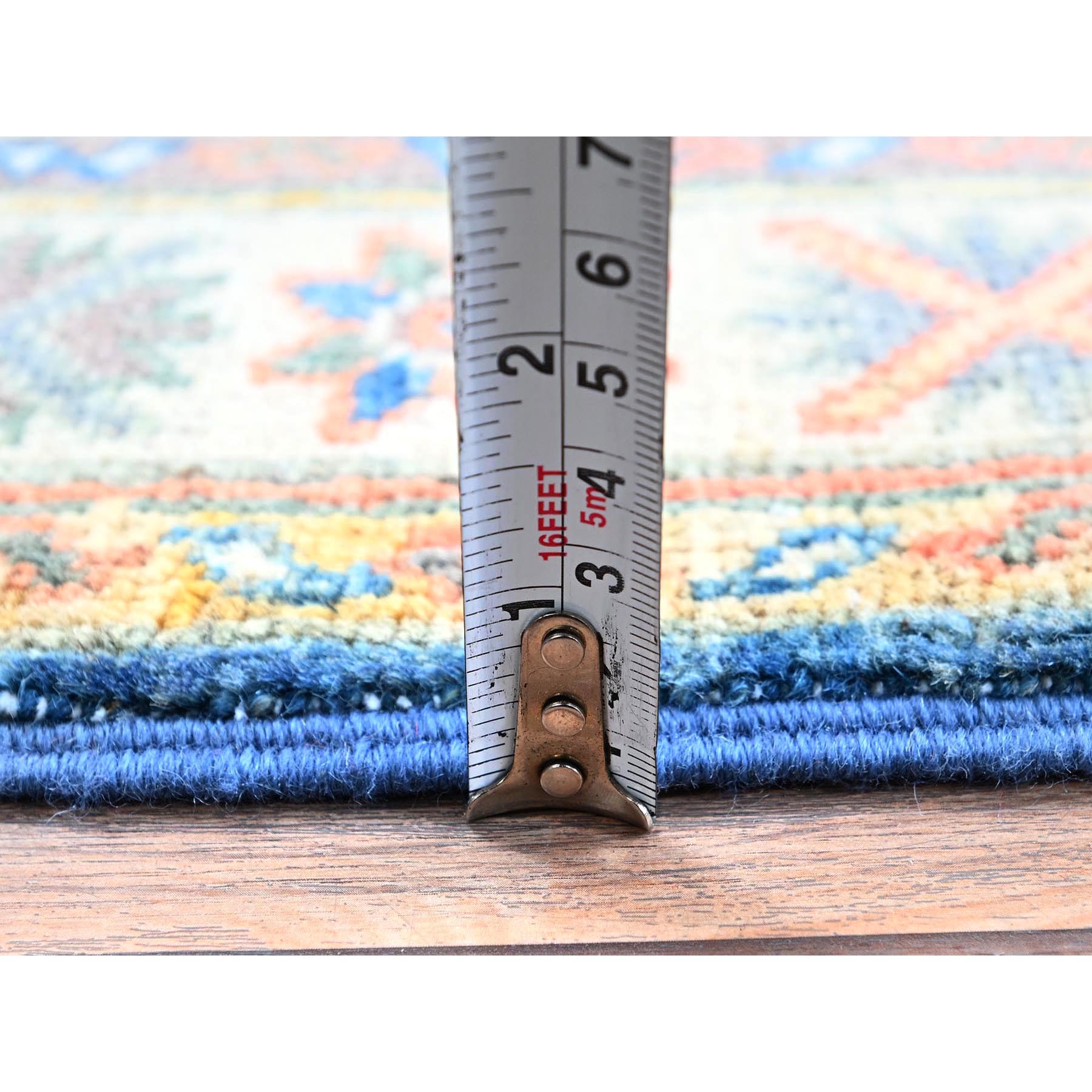 2'1"x2'9" Imperial Blue, Hand Knotted, Kazak with Tribal Medallions Design, Vegetable Dyes, Soft Wool, Denser Weave, Sample, Mat, Oriental Rug Sh380