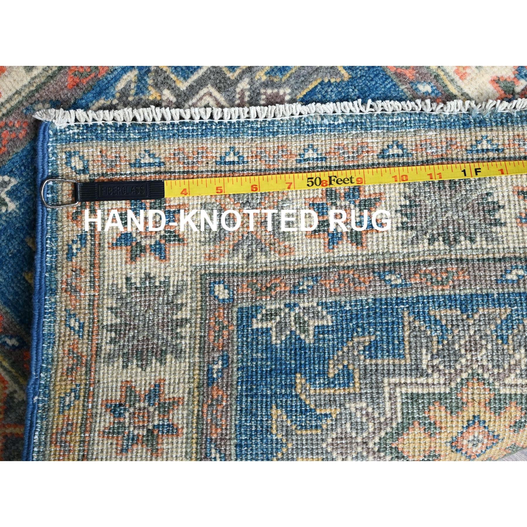 2'1"x2'9" Imperial Blue, Hand Knotted, Kazak with Tribal Medallions Design, Vegetable Dyes, Soft Wool, Denser Weave, Sample, Mat, Oriental Rug Sh380