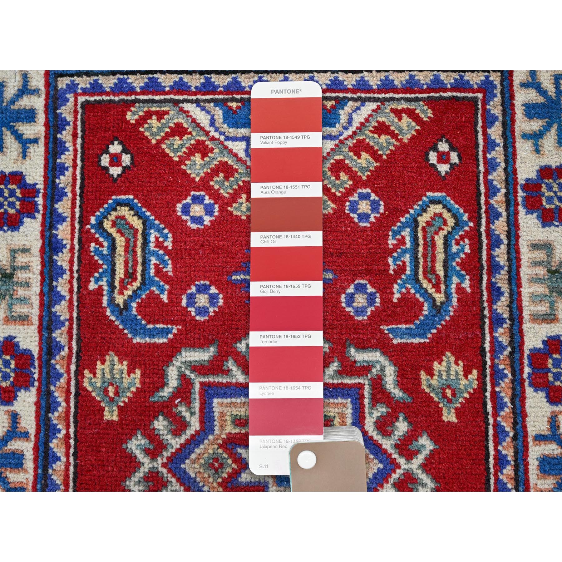 2'x3' Imperial Red, Kazak with Geometric Medallion Design, Vegetable Dyes, Hand Knotted, Soft and Vibrant Wool, Denser Weave, Sample, Mat, Oriental Rug Sh382