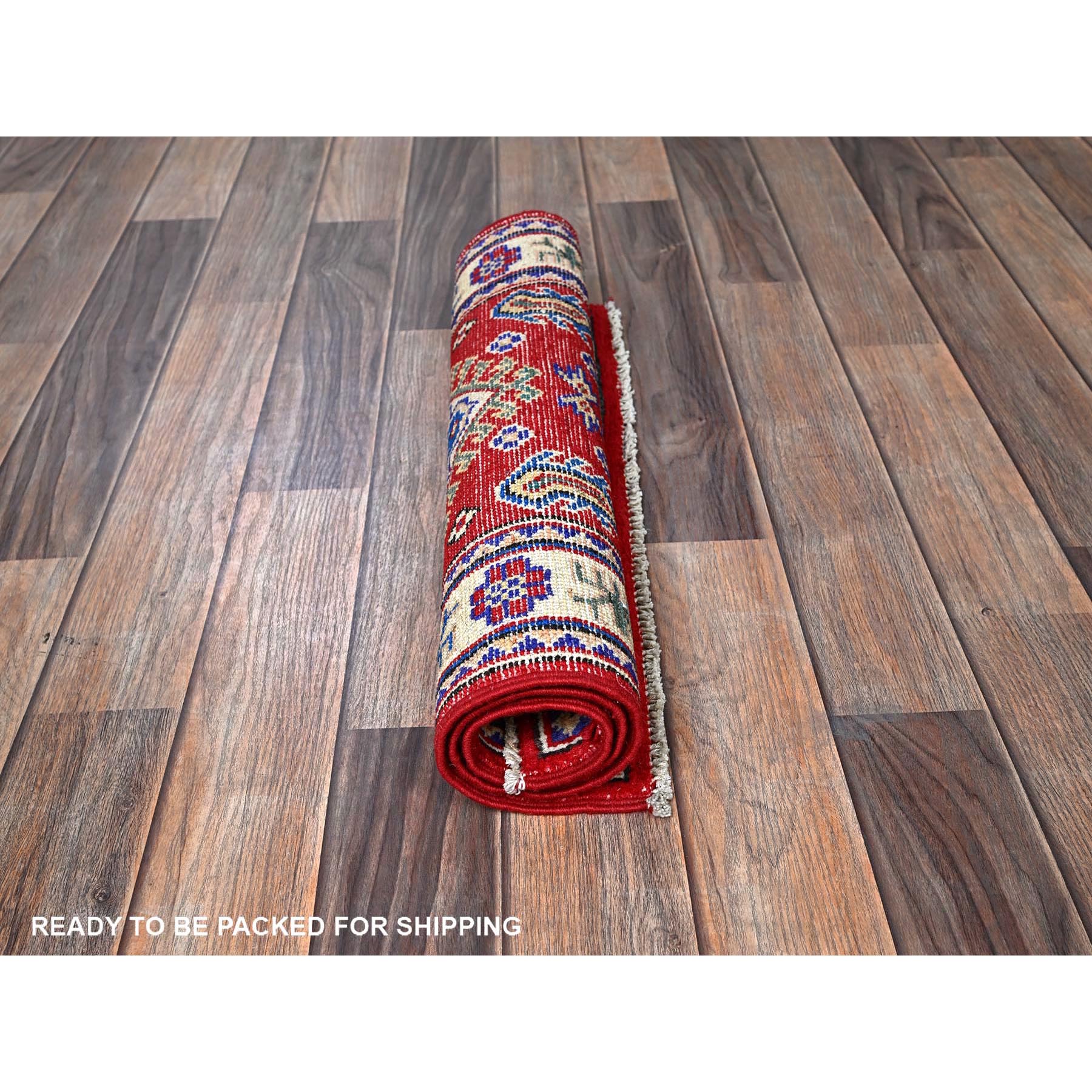 2'x3' Imperial Red, Kazak with Geometric Medallion Design, Vegetable Dyes, Hand Knotted, Soft and Vibrant Wool, Denser Weave, Sample, Mat, Oriental Rug Sh382