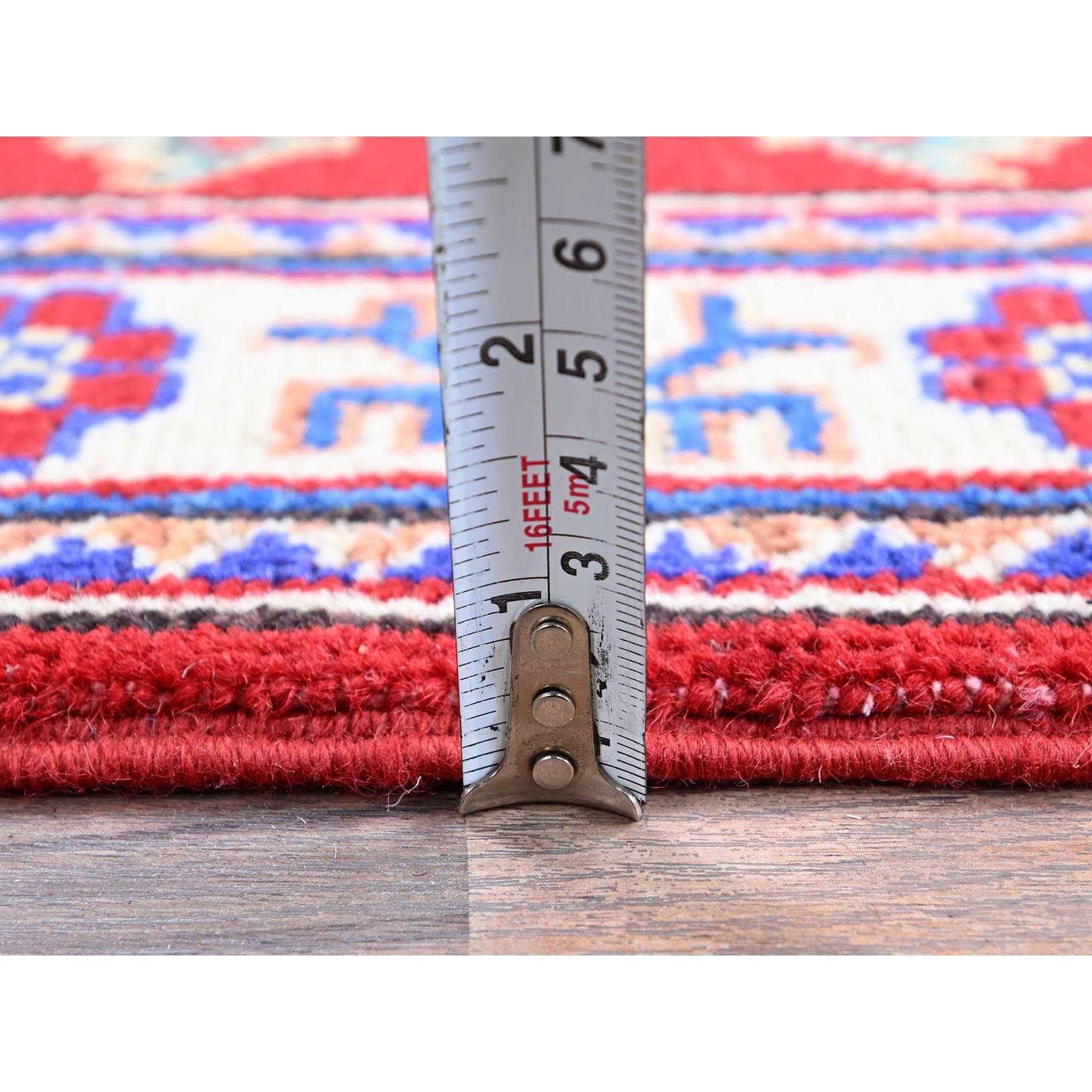 2'x3' Imperial Red, Kazak with Geometric Medallion Design, Vegetable Dyes, Hand Knotted, Soft and Vibrant Wool, Denser Weave, Sample, Mat, Oriental Rug Sh382