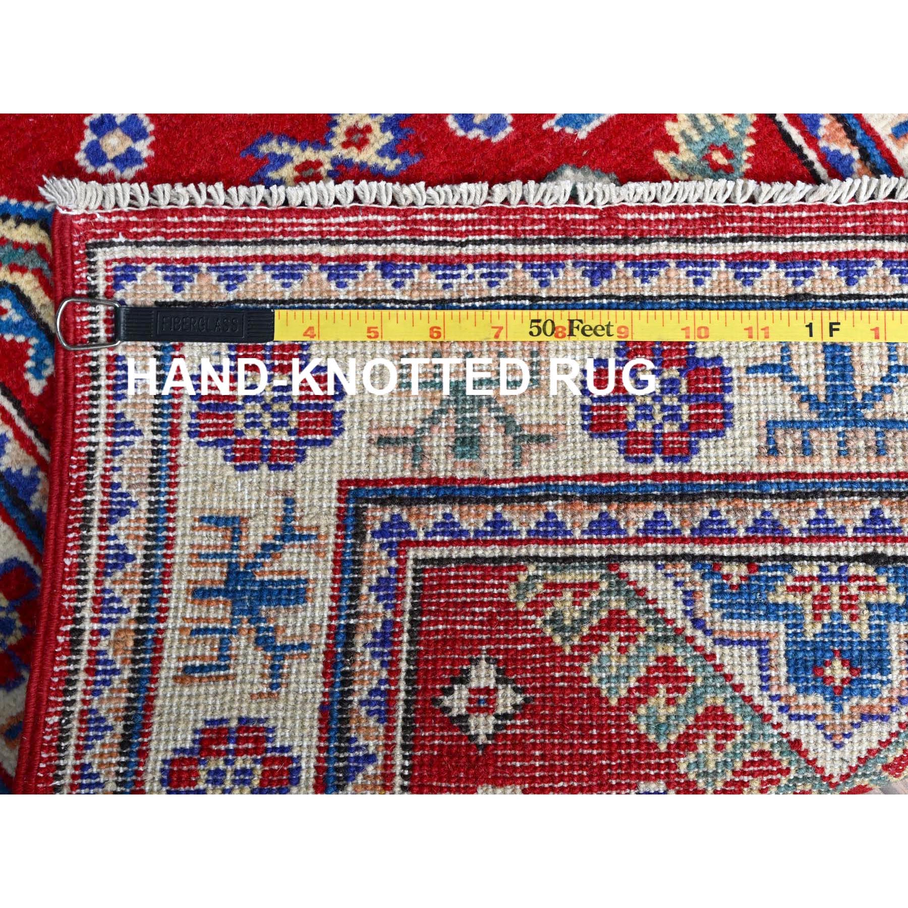 2'x3' Imperial Red, Kazak with Geometric Medallion Design, Vegetable Dyes, Hand Knotted, Soft and Vibrant Wool, Denser Weave, Sample, Mat, Oriental Rug Sh382