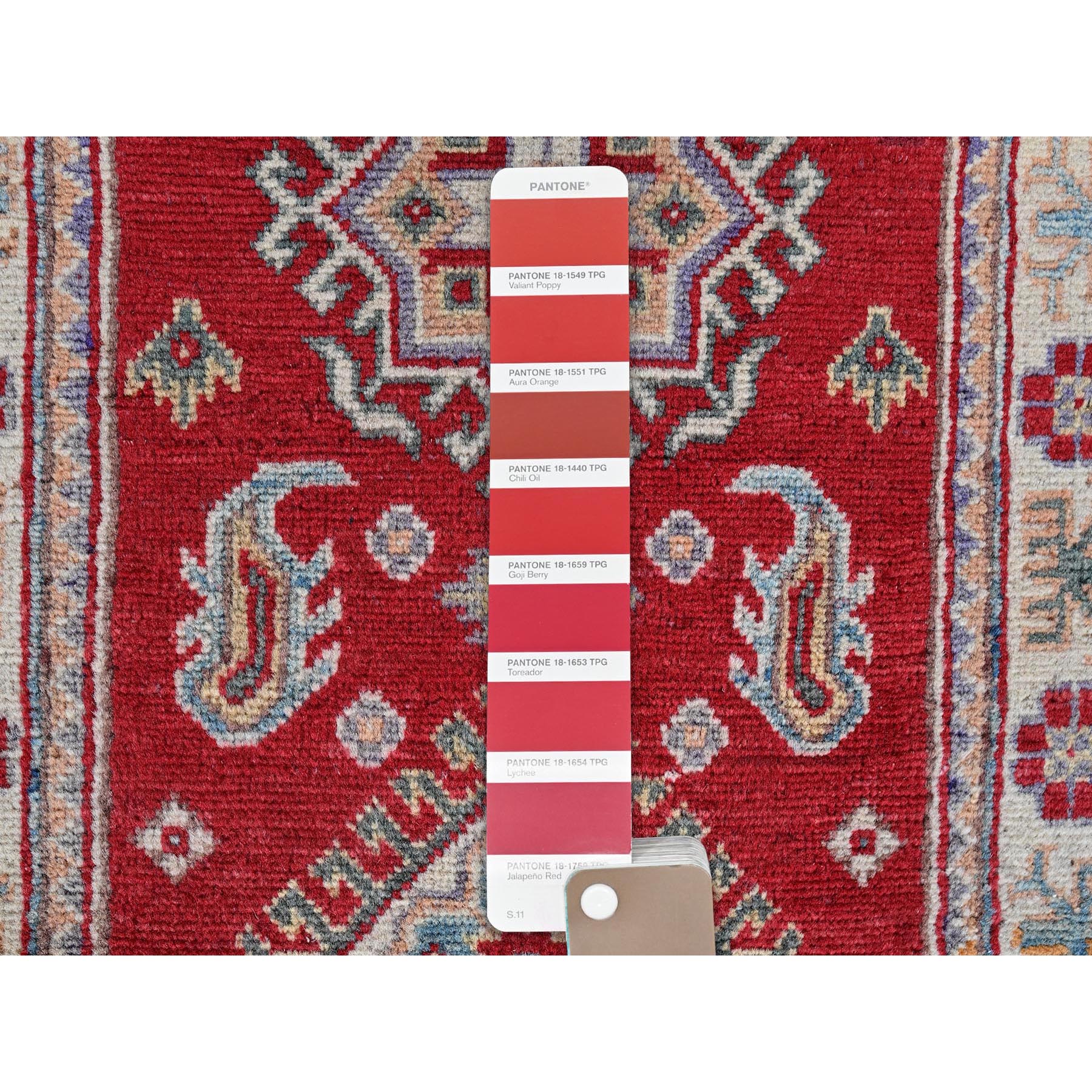 2'x3' Crimson Red, Kazak with Geometric Medallion Design, Vegetable Dyes, Soft Wool, Hand Knotted, Denser Weave, Sample, Mat, Oriental Rug Sh383
