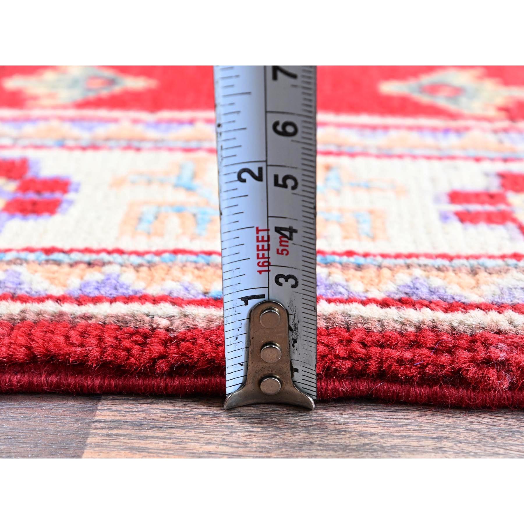2'x3' Crimson Red, Kazak with Geometric Medallion Design, Vegetable Dyes, Soft Wool, Hand Knotted, Denser Weave, Sample, Mat, Oriental Rug Sh383