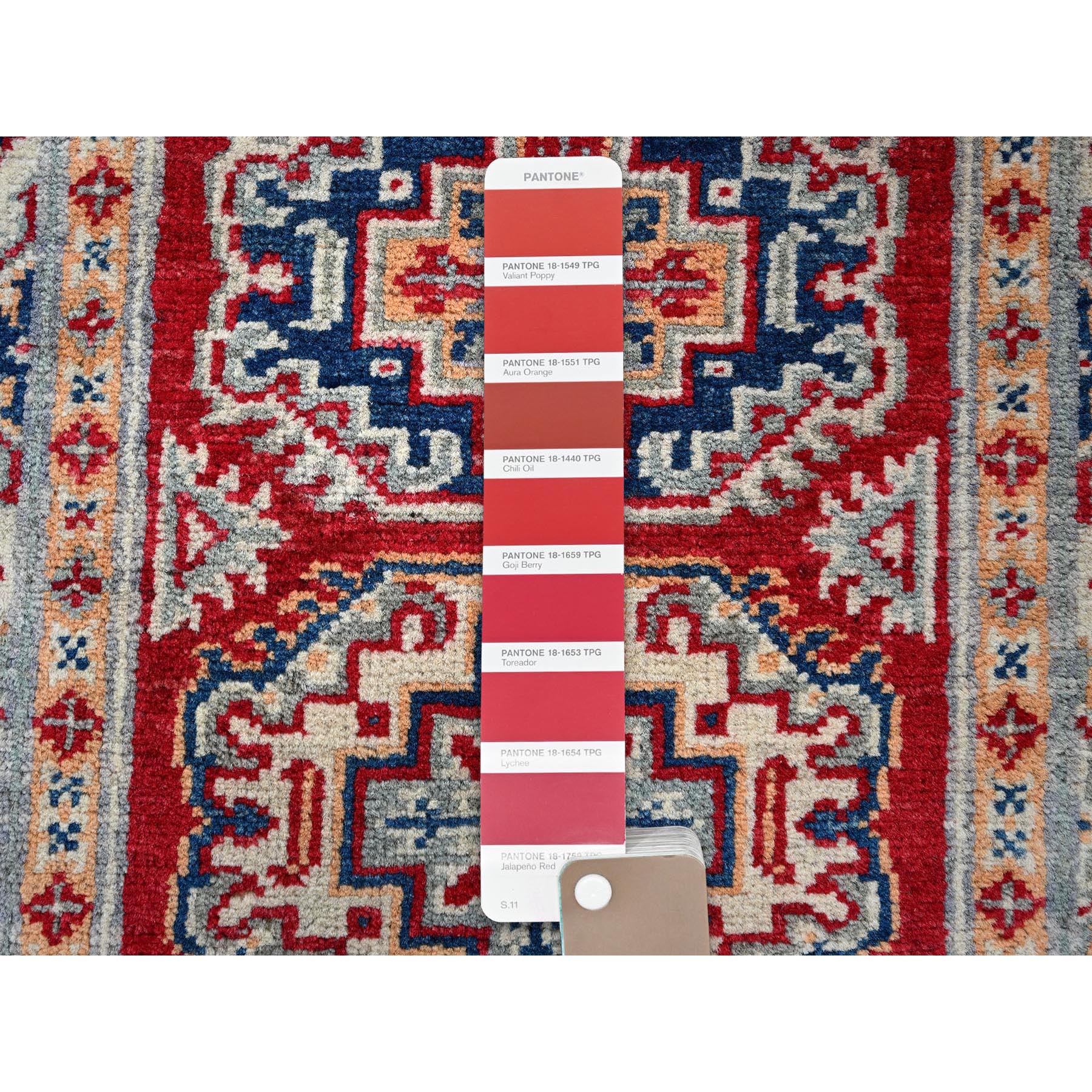 2'x3' Berry Red, Kazak with Geometric Medallions Design, Hand Knotted, Soft Wool, Natural Dyes, Denser Weave, Sample, Mat, Oriental Rug Sh384