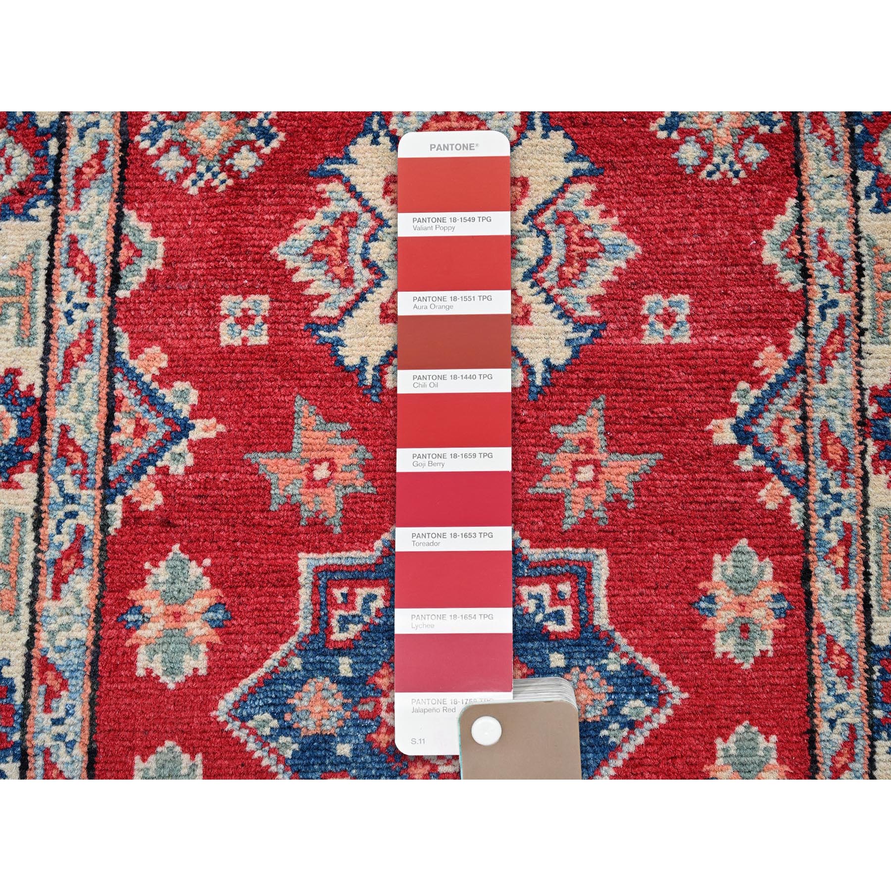 2'x3' Berry Red, Kazak with Geometric Medallions Design, Hand Knotted, Vegetable Dyes, Soft 100% Wool, Denser Weave, Sample, Mat, Oriental Rug Sh385