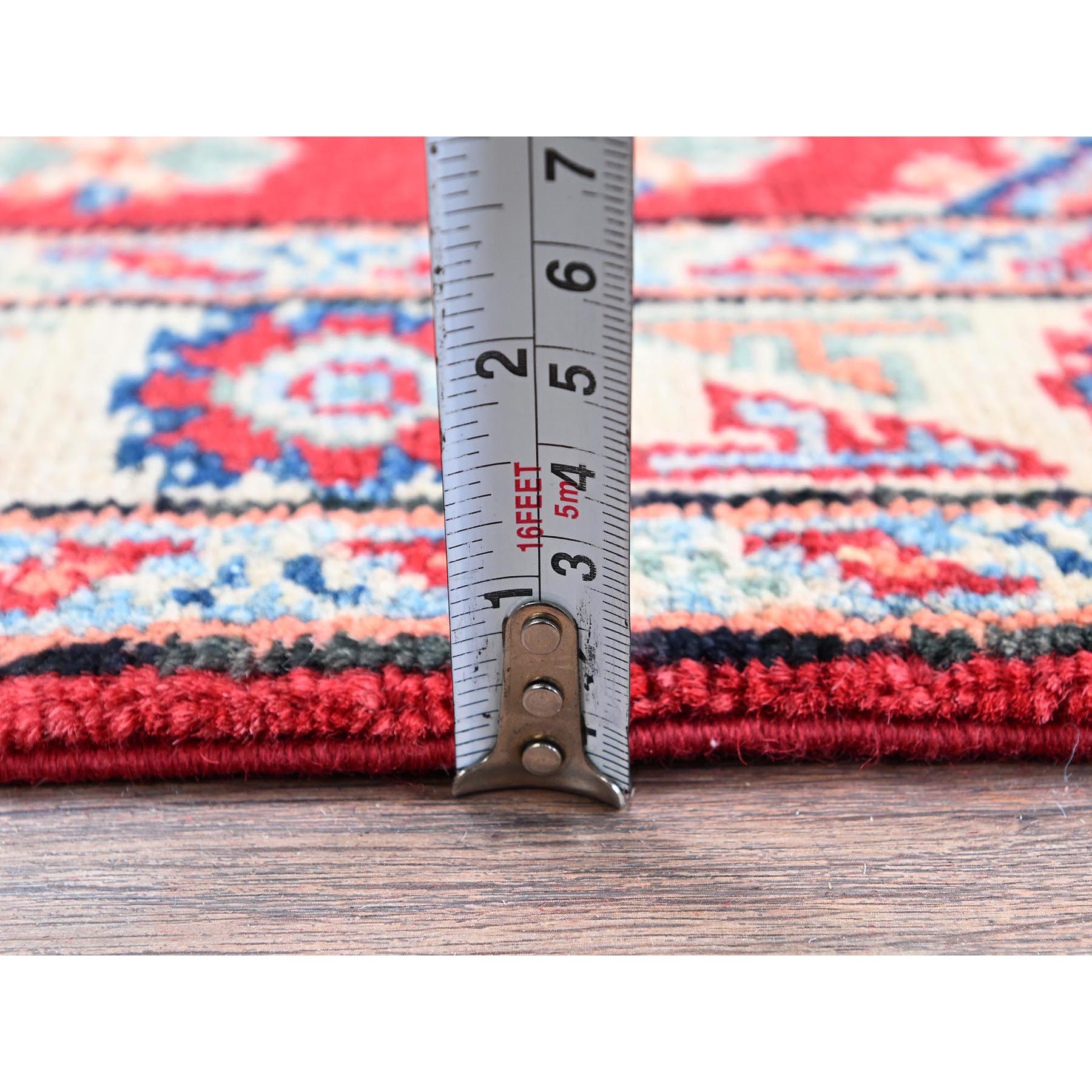 2'x3' Berry Red, Kazak with Geometric Medallions Design, Hand Knotted, Vegetable Dyes, Soft 100% Wool, Denser Weave, Sample, Mat, Oriental Rug Sh385