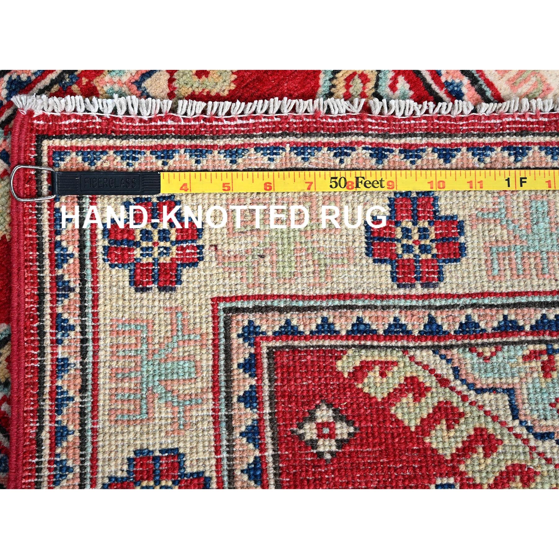 2'1"x3' Scarlet Red, Kazak with Geometric Medallion Design, Vegetable Dyes, Hand Knotted, Soft and Vibrant Wool, Denser Weave, Sample, Mat, Oriental Rug Sh387
