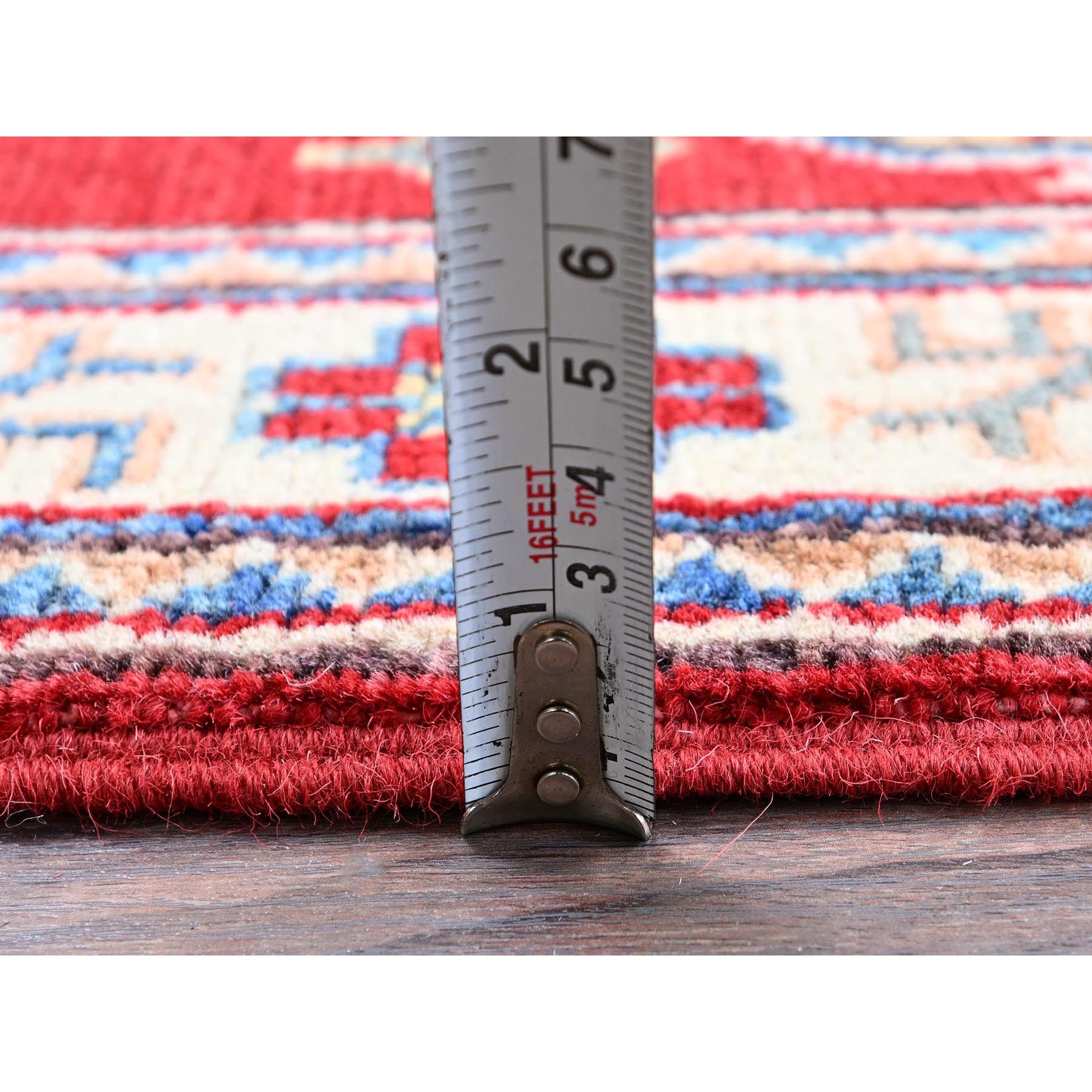 2'1"x3'1" Crimson Red, Kazak with Geometric Medallion Design, Vegetable Dyes, Hand Knotted, Soft Wool, Denser Weave, Sample, Mat, Oriental Rug Sh388
