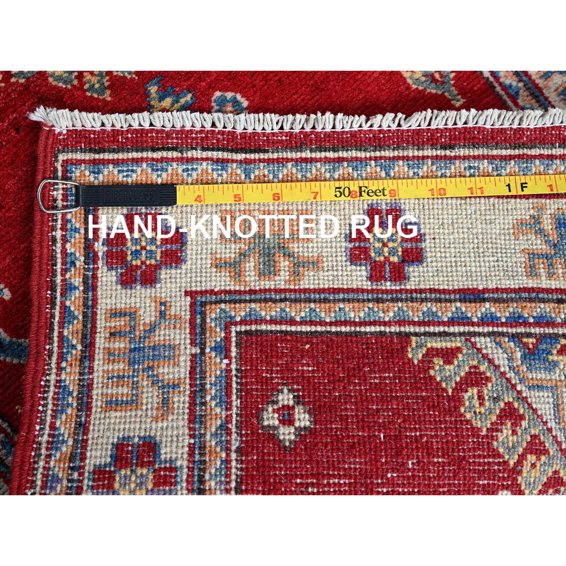 2'1"x3'1" Crimson Red, Kazak with Geometric Medallion Design, Vegetable Dyes, Hand Knotted, Soft Wool, Denser Weave, Sample, Mat, Oriental Rug Sh388