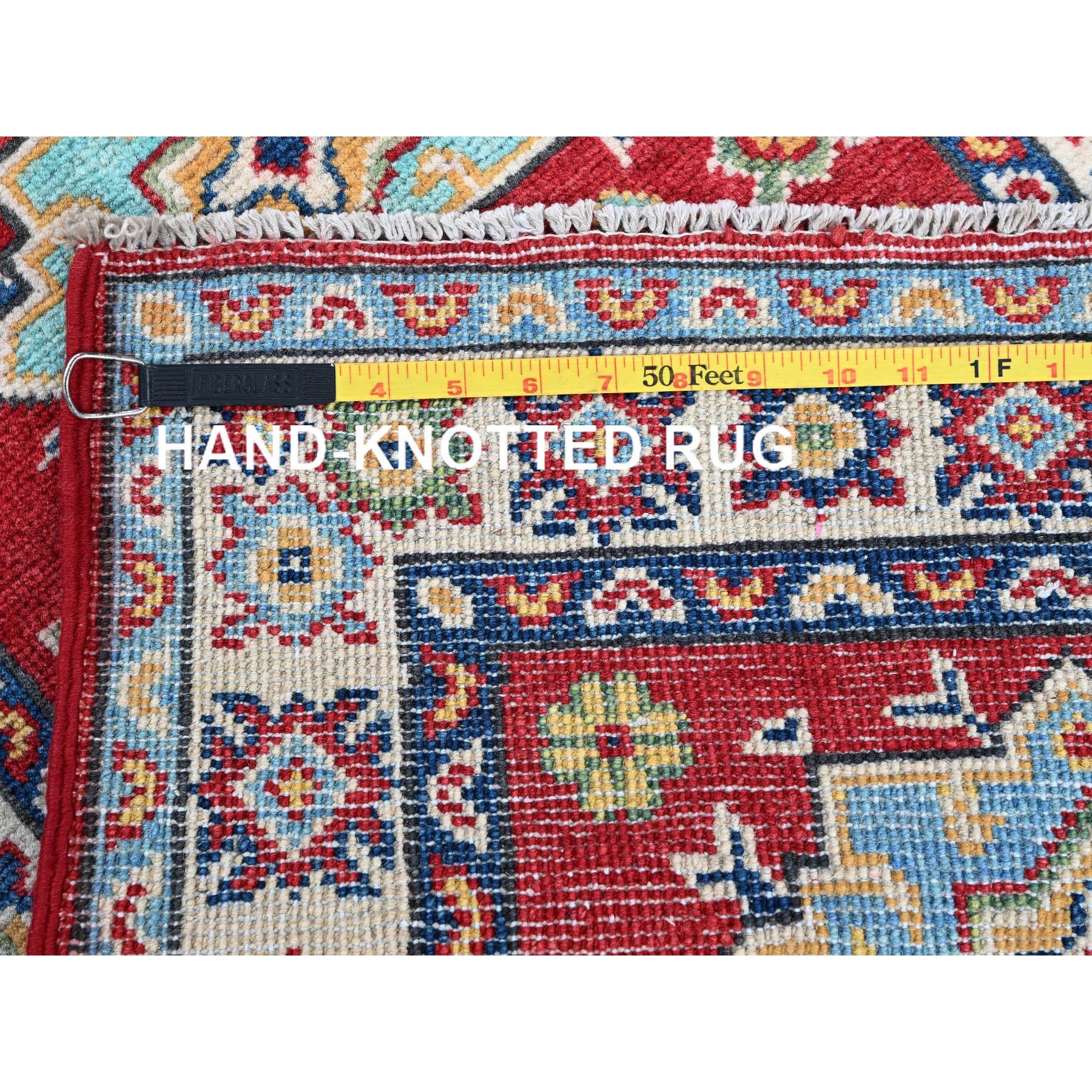 2'1"x3' Crimson Red, Kazak with Geometric Medallions Design, Vegetable Dyes, Soft and Shiny Wool, Hand Knotted, Denser Weave, Mat, Sample, Oriental Rug Sh389