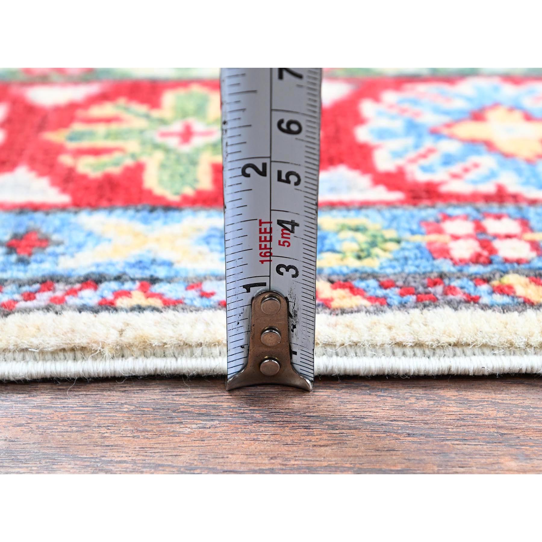 2'6"x4'1" Alabaster White, Kazak with Geometric Medallions Design, Hand Knotted, Vegetable Dyes, Soft Wool, Denser Weave, Sample, Mat, Oriental Rug Sh393