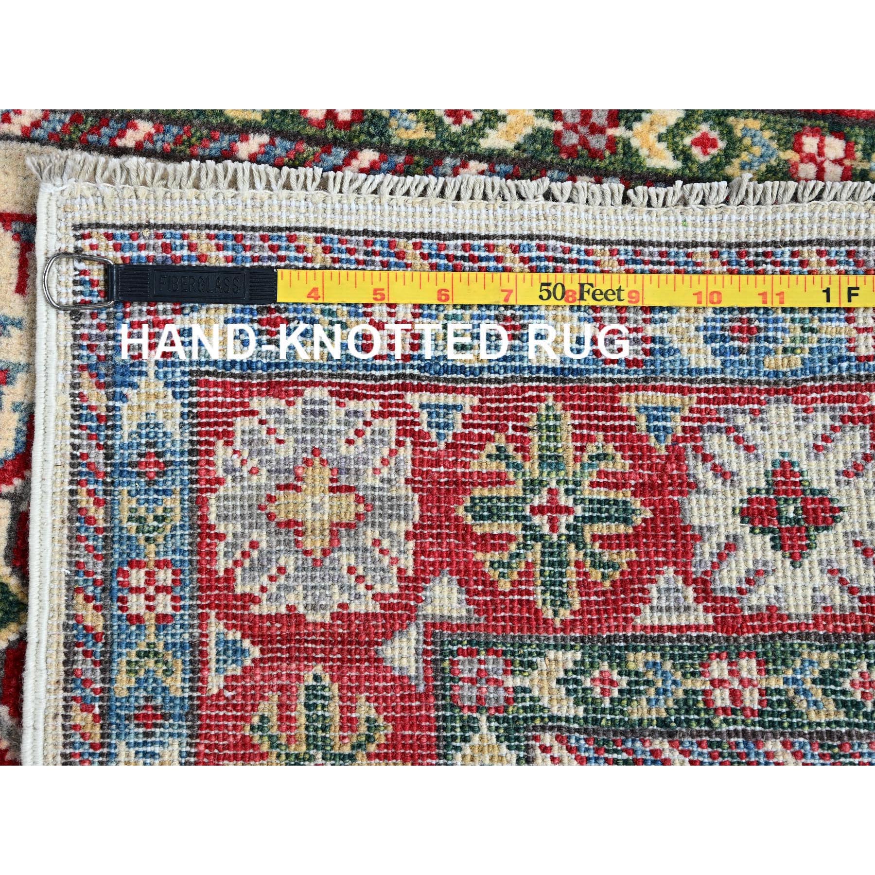 2'6"x4'1" Alabaster White, Kazak with Geometric Medallions Design, Hand Knotted, Vegetable Dyes, Soft Wool, Denser Weave, Sample, Mat, Oriental Rug Sh393
