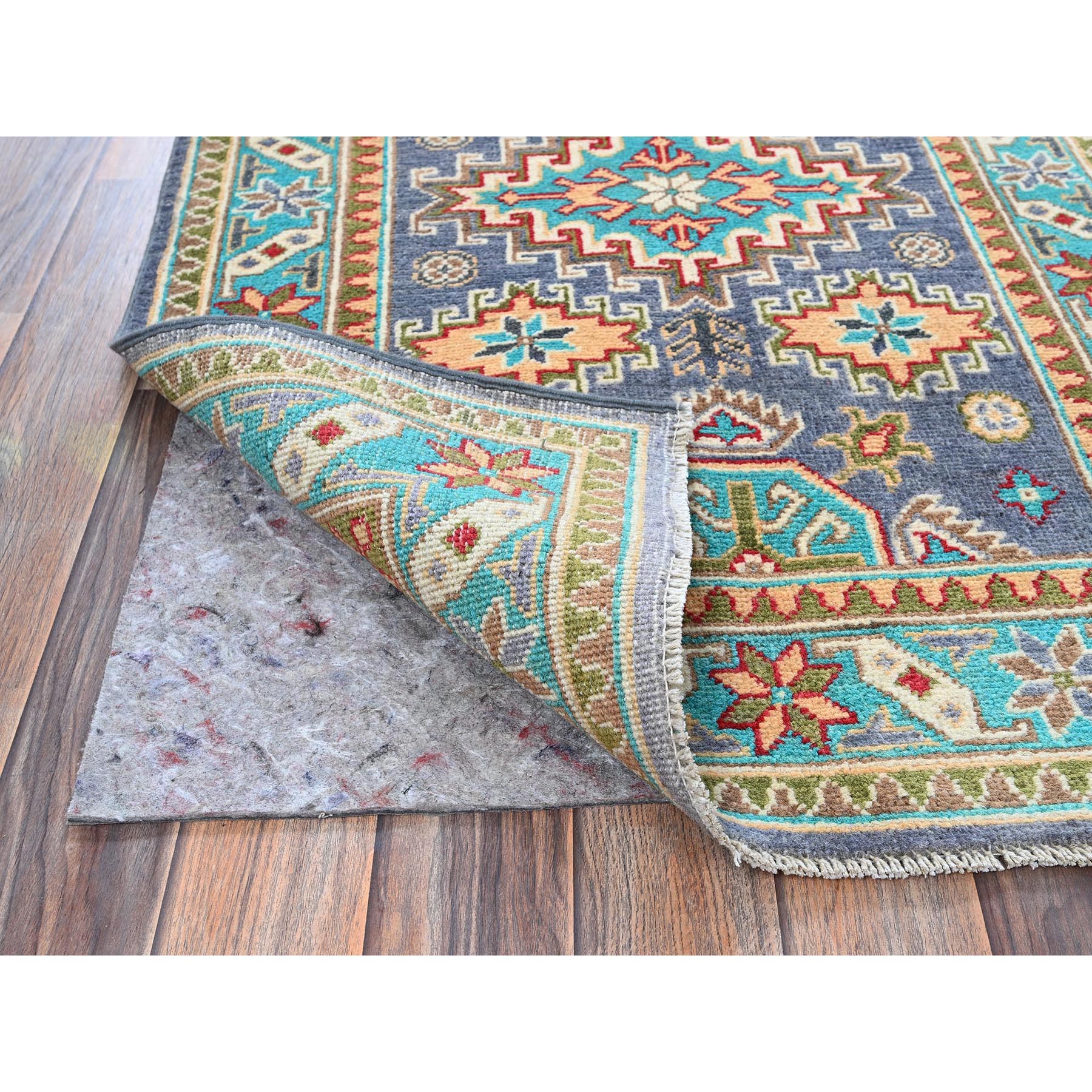 2'8"x4' Medium Purple, Kazak with Geometric Design, Vegetable Dyes, Hand Knotted, Soft and Shiny Wool, Denser Weave, Sample, Mat, Oriental Rug Sh395