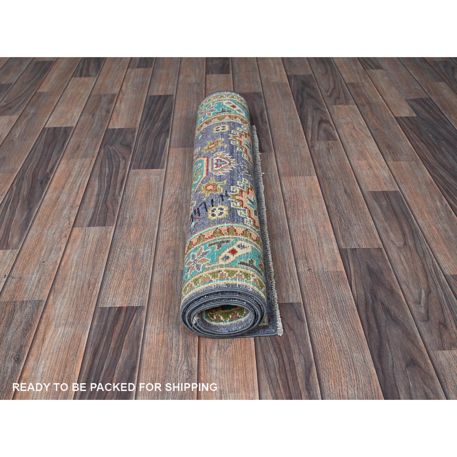 2'8"x4' Medium Purple, Kazak with Geometric Design, Vegetable Dyes, Hand Knotted, Soft and Shiny Wool, Denser Weave, Sample, Mat, Oriental Rug Sh395