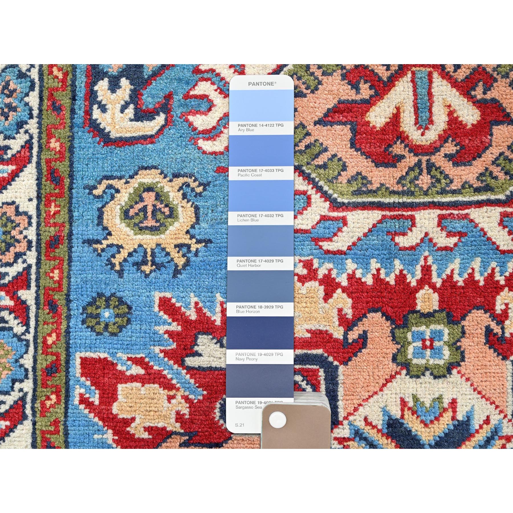2'8"x4' Bayern Blue, Kazak with Geometric Medallions Design, Hand Knotted, Soft and Shiny Wool, Vegetable Dyes, Denser Weave, Sample, Mat, Oriental Rug Sh400