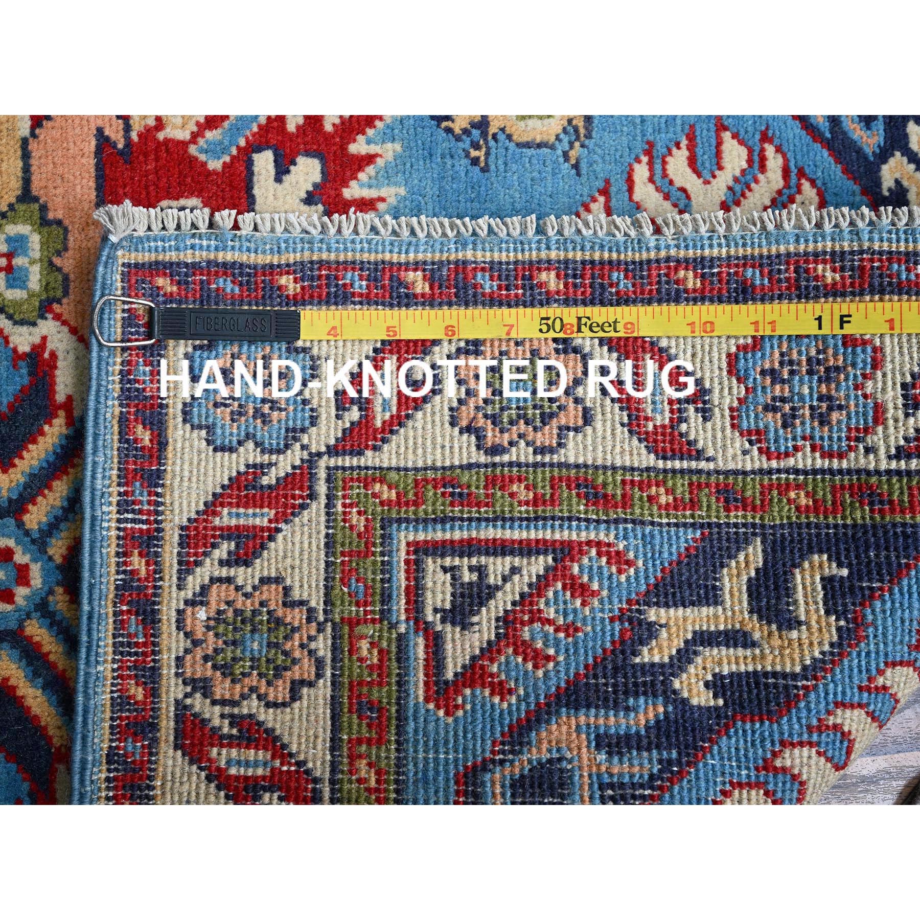 2'8"x4' Bayern Blue, Kazak with Geometric Medallions Design, Hand Knotted, Soft and Shiny Wool, Vegetable Dyes, Denser Weave, Sample, Mat, Oriental Rug Sh400