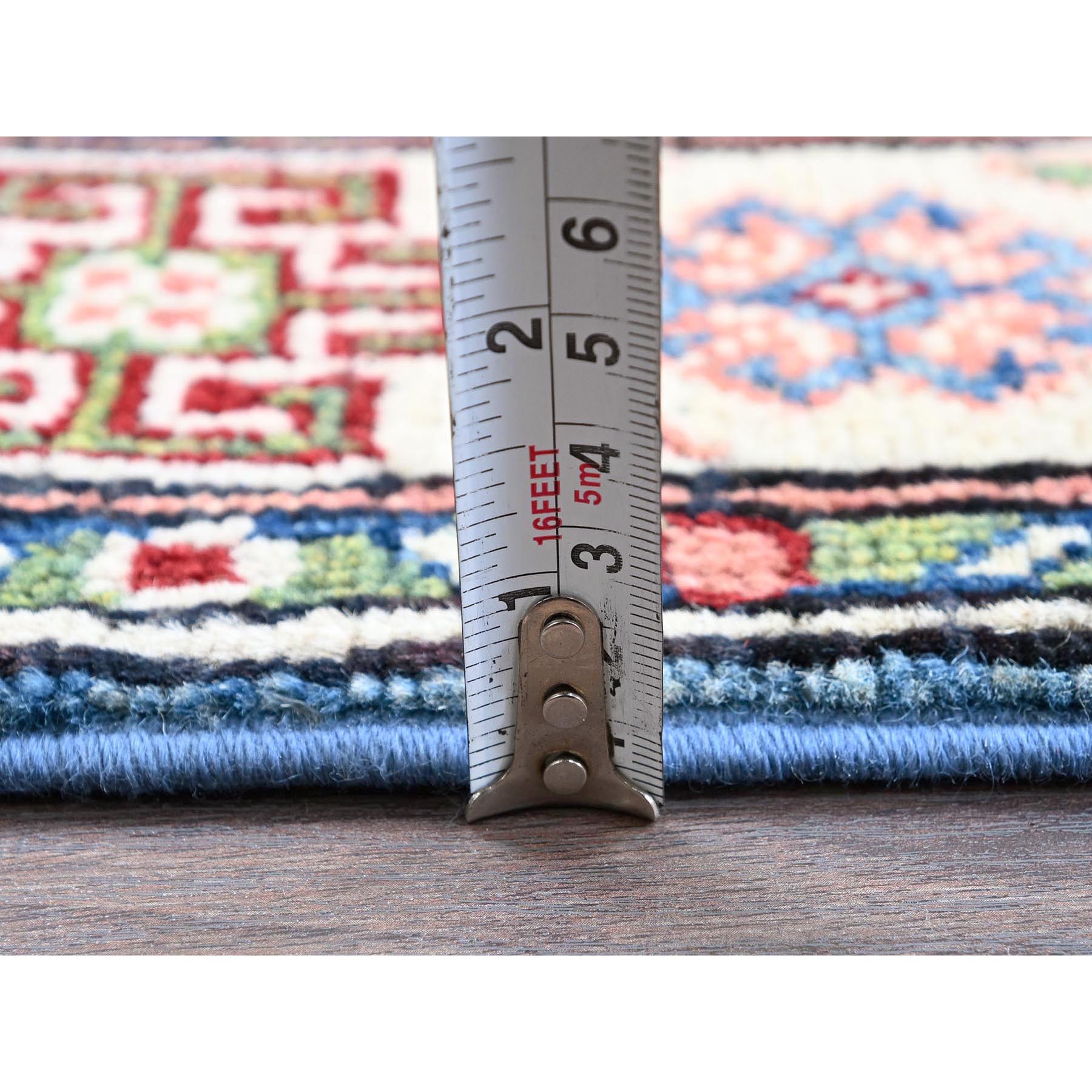 2'8"x4'1" Maya Blue, Kazak with Tribal Medallions Design, Vegetable Dyes, Hand Knotted, Denser Weave, Soft and Vibrant Wool, Sample, Mat, Oriental Rug Sh401