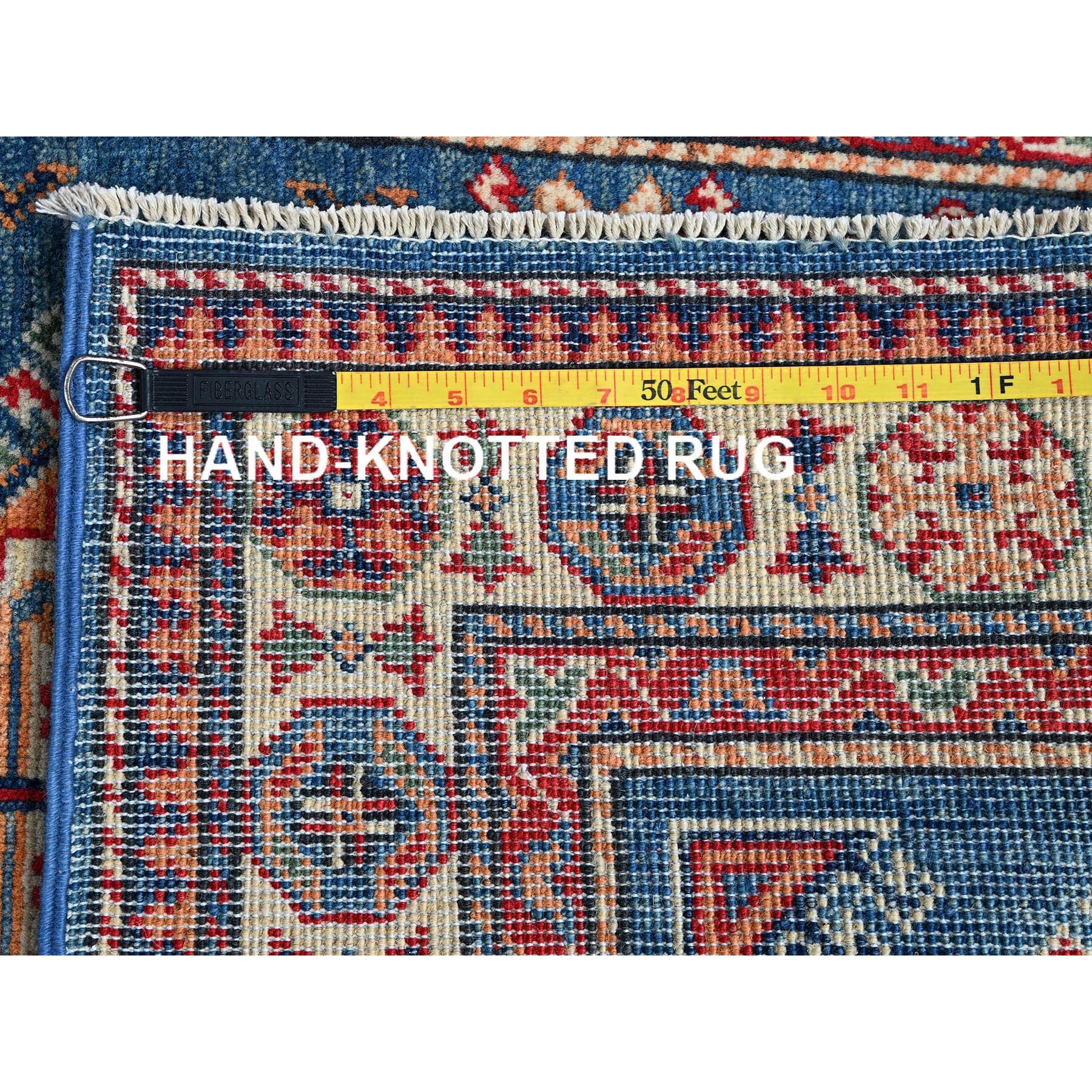 2'8"x4' Carolina Blue, Kazak with Tribal Design, Vegetable Dyes, Hand Knotted, Soft and Shiny Wool, Denser Weave, Sample, Mat, Oriental Rug Sh402