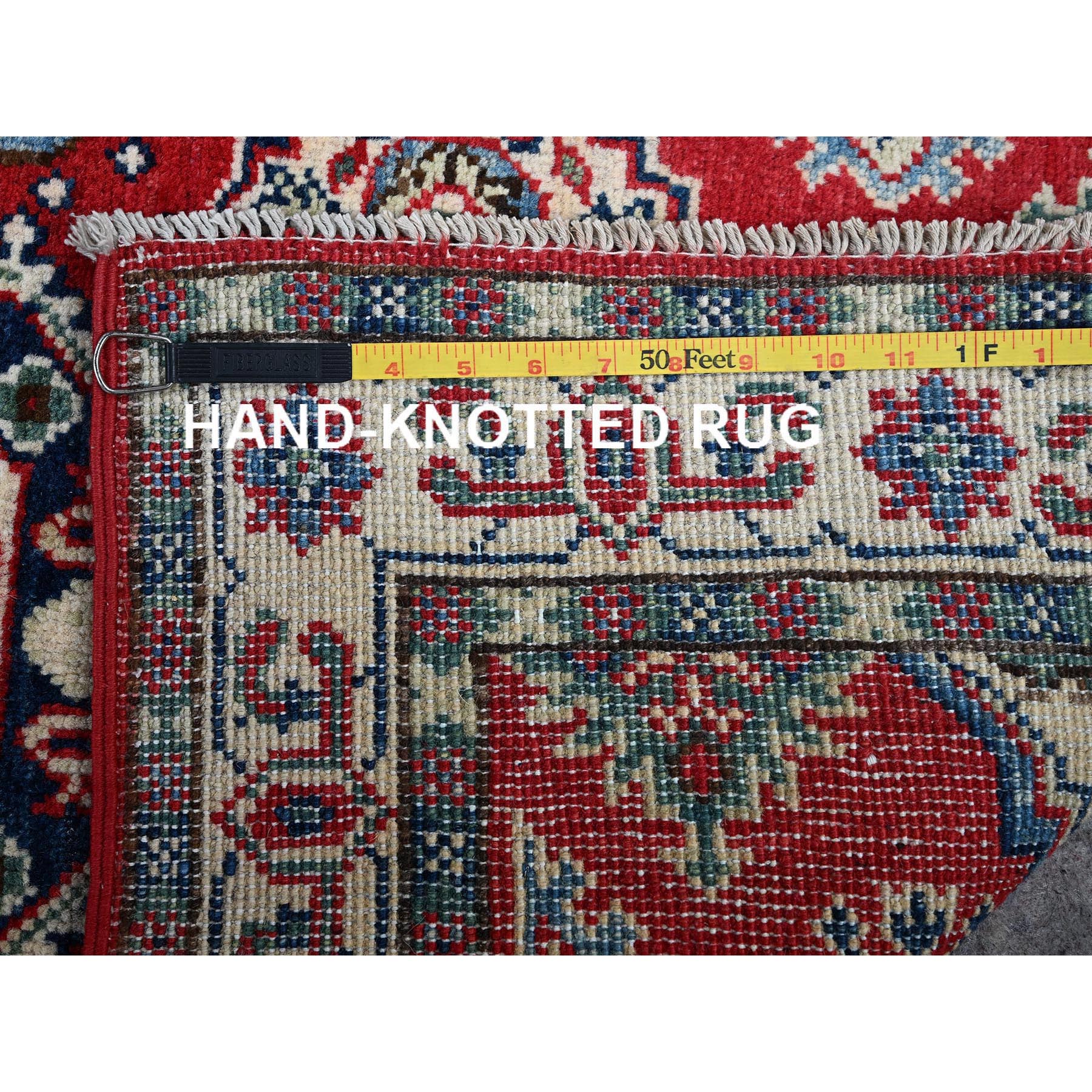 2'6"x4' Berry Red, Kazak with All Over Tribal Motifs, Hand Knotted, Soft and Shiny Wool, Vegetable Dyes, Denser Weave, Sample, Mat, Oriental Rug Sh406