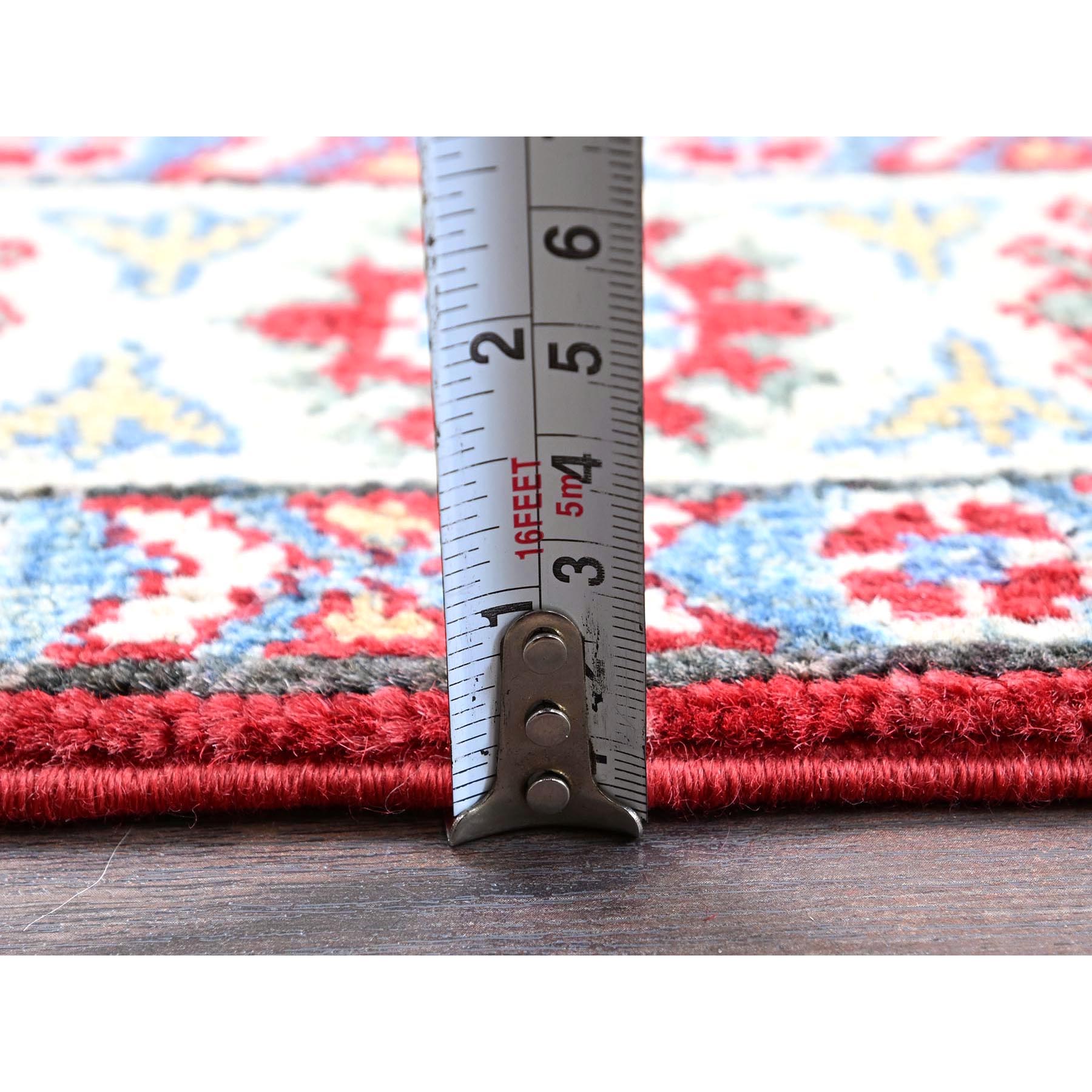 2'9"x4' Crimson Red, Kazak with Tribal Medallion Design, Hand Knotted, Soft and Vibrant Wool, Vegetable Dyes, Denser Weave, Sample, Mat, Oriental Rug Sh407