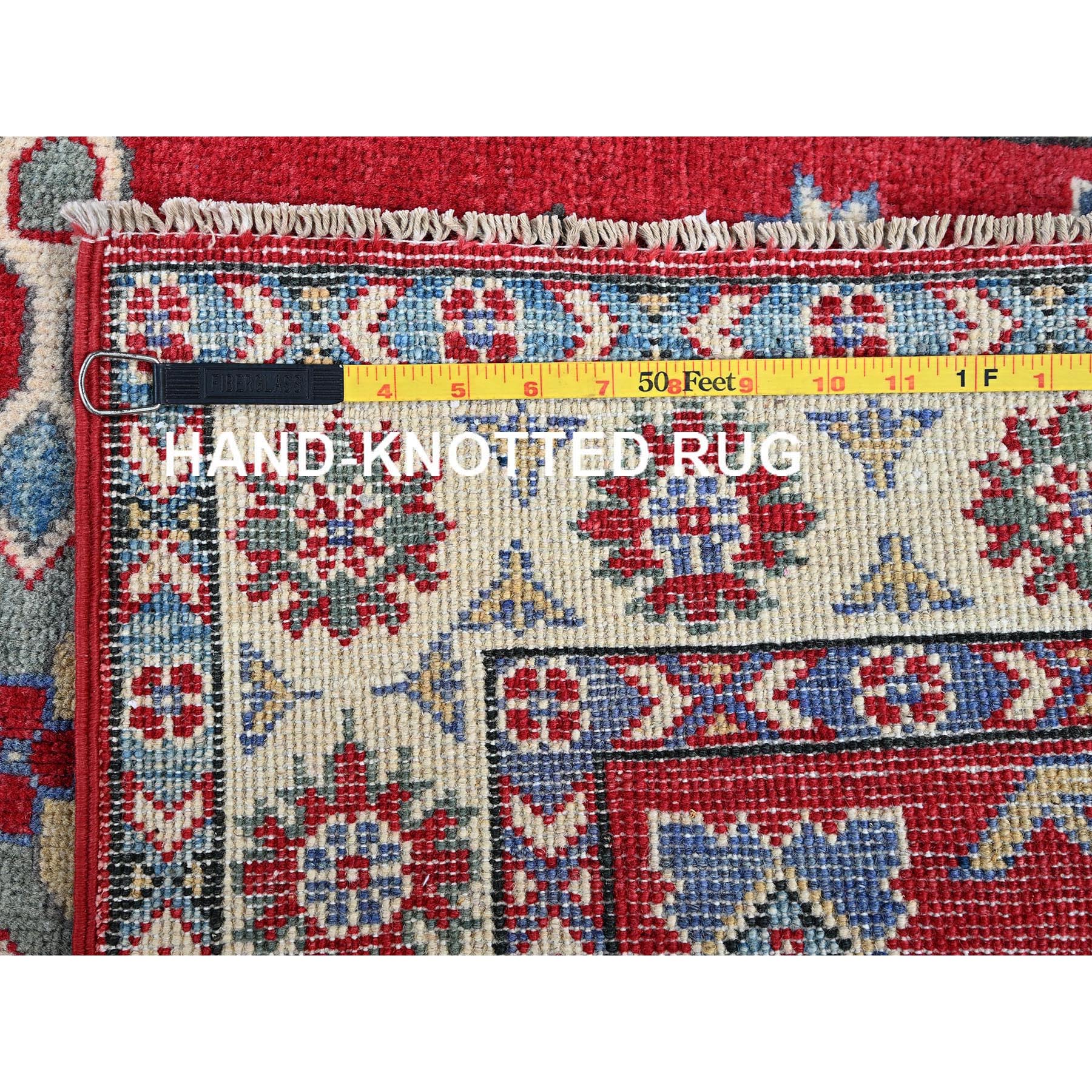 2'9"x4' Crimson Red, Kazak with Tribal Medallion Design, Hand Knotted, Soft and Vibrant Wool, Vegetable Dyes, Denser Weave, Sample, Mat, Oriental Rug Sh407