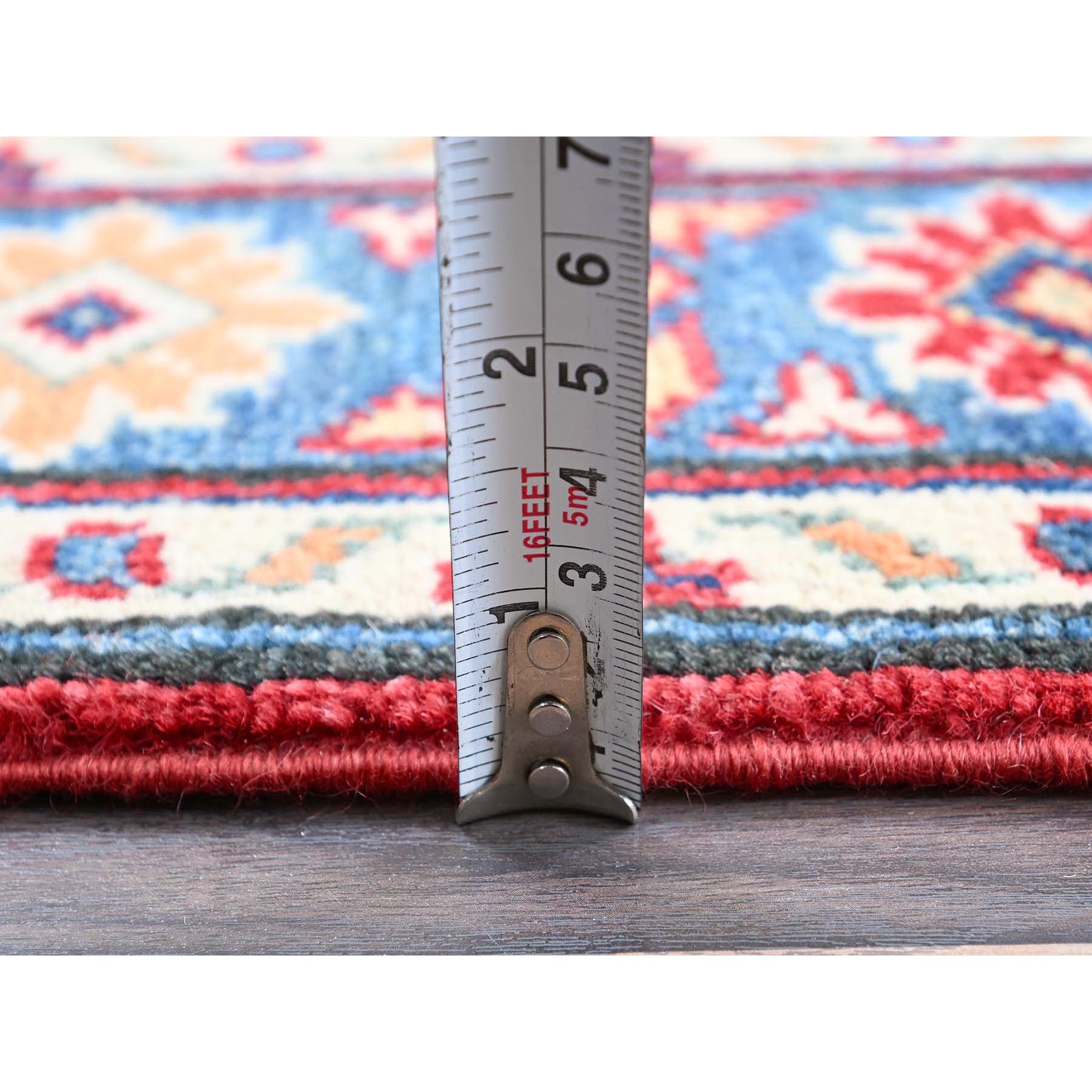 2'10"x4'2" Chili Red, Kazak with Tribal Design, Vegetable Dyes, Soft and Shiny Wool, Hand Knotted, Denser Weave, Sample, Mat, Oriental Rug Sh408