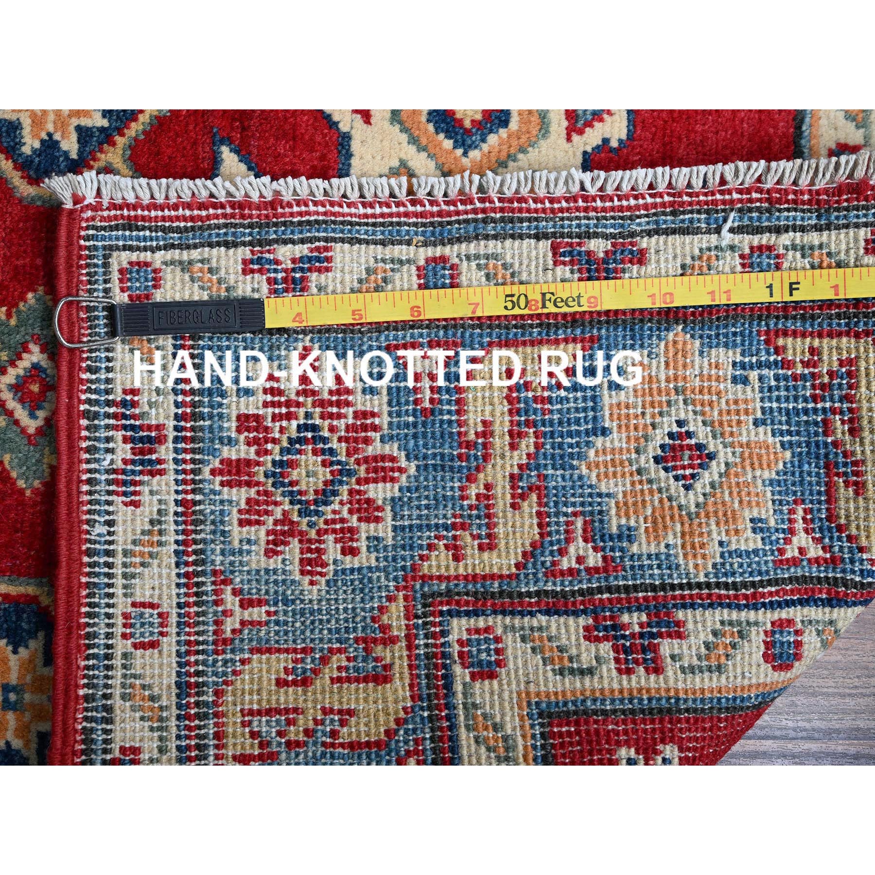2'10"x4'2" Chili Red, Kazak with Tribal Design, Vegetable Dyes, Soft and Shiny Wool, Hand Knotted, Denser Weave, Sample, Mat, Oriental Rug Sh408