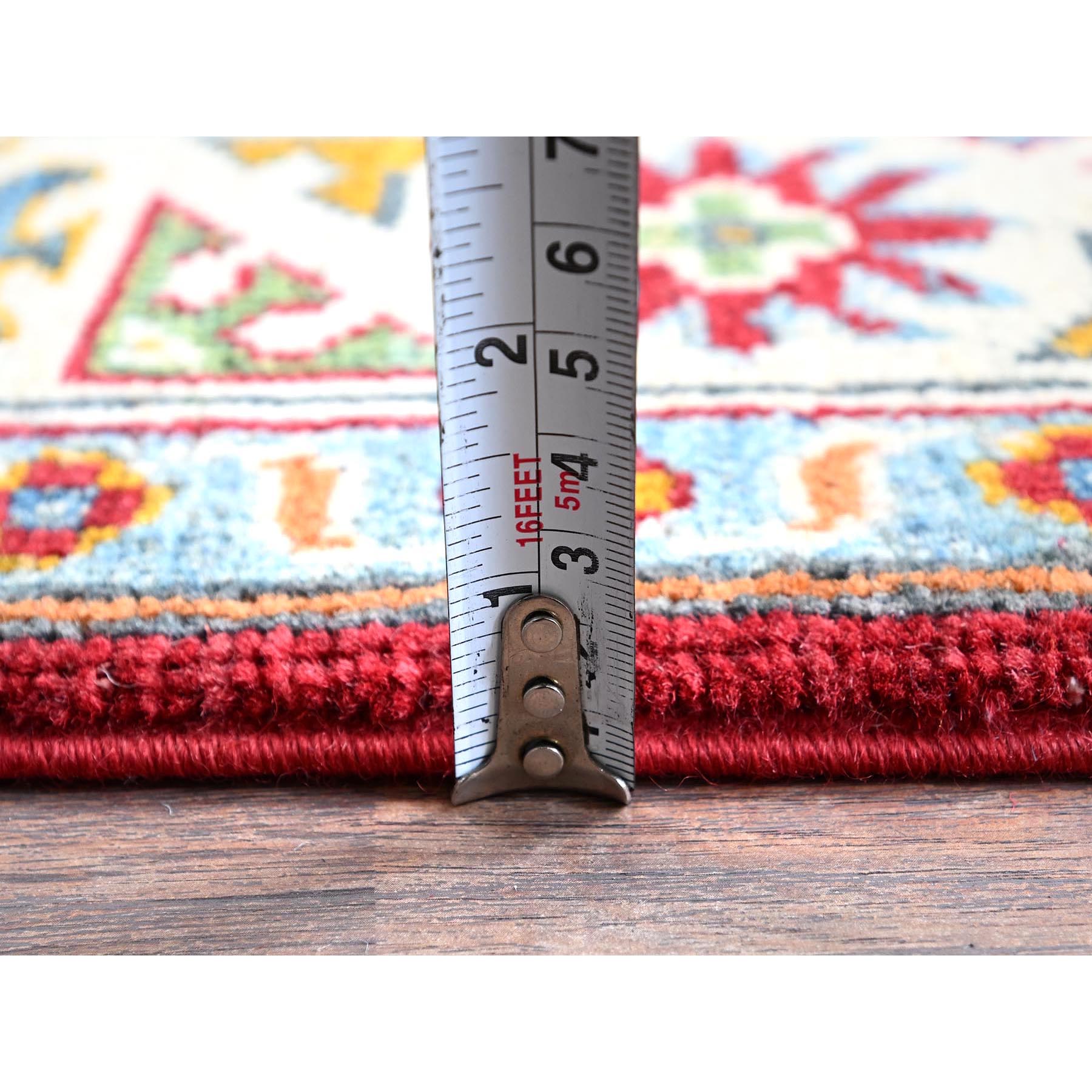 3'x4' Crimson Red, Kazak with Geometric Medallions Design, Hand Knotted, Soft and Velvety Wool, Natural Dyes, Denser Weave, Oriental Rug Sh410