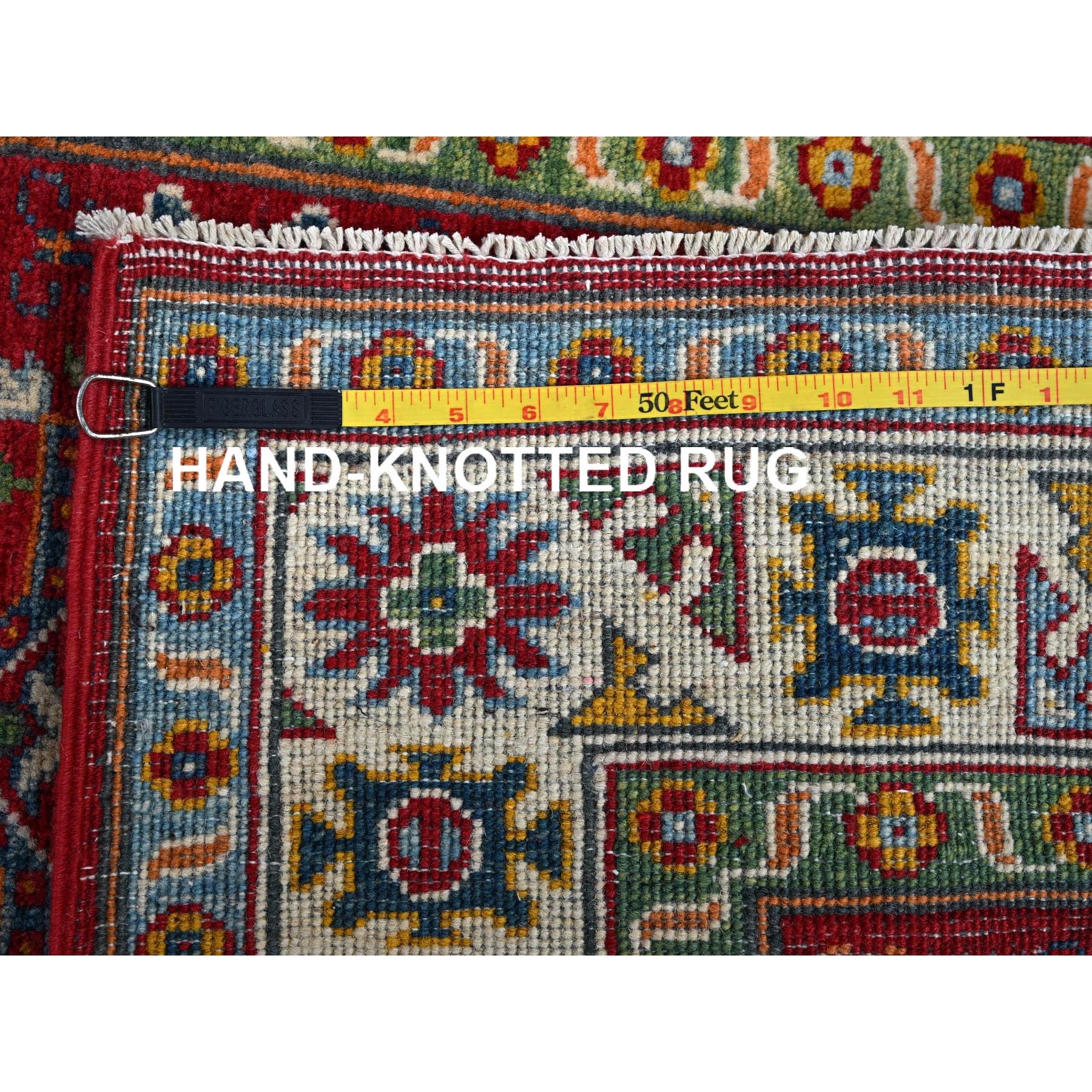 3'x4' Crimson Red, Kazak with Geometric Medallions Design, Hand Knotted, Soft and Velvety Wool, Natural Dyes, Denser Weave, Oriental Rug Sh410
