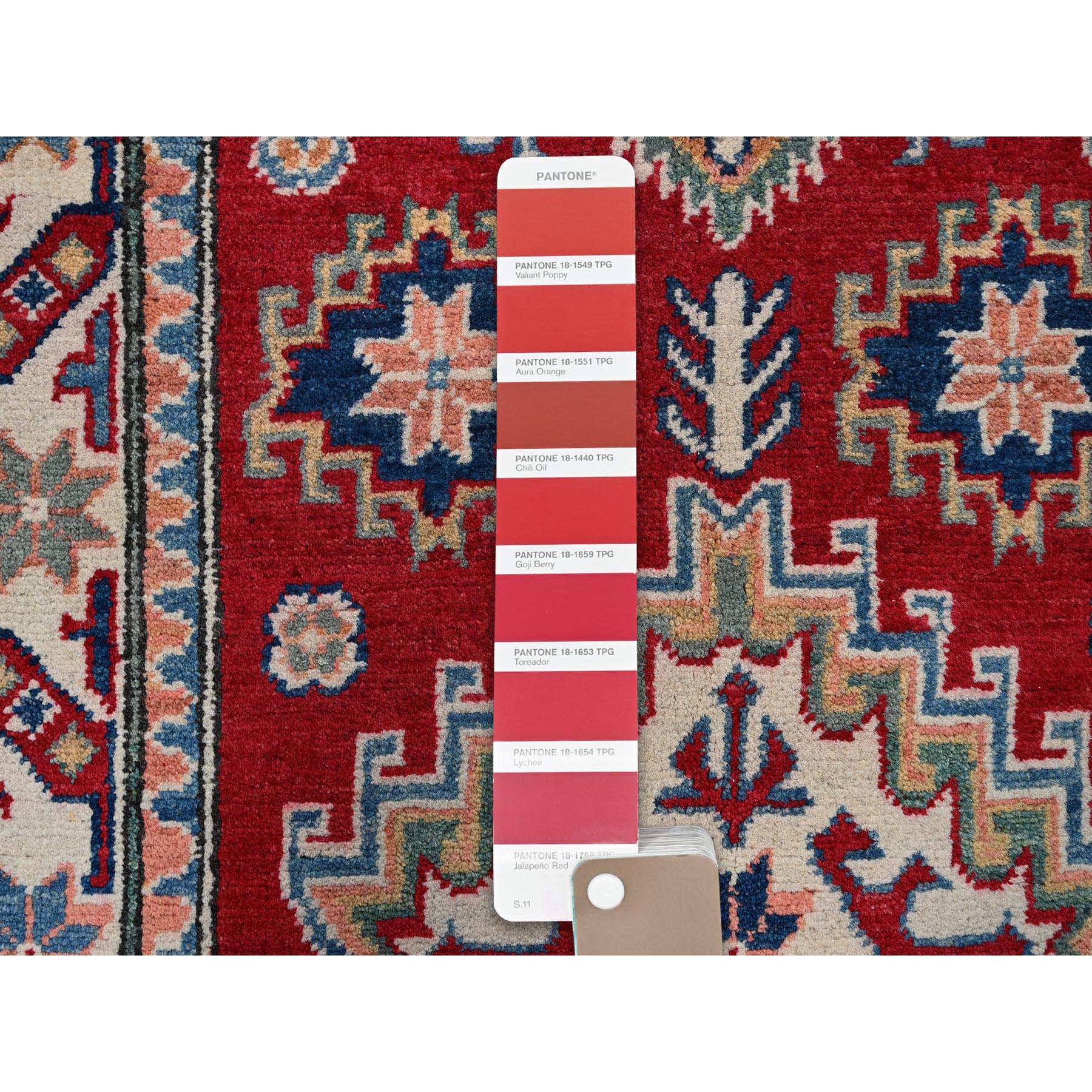 2'7"x4' Auburn Red, Kazak with Geometric Medallion Design, Vegetable Dyes, Hand Knotted, Soft and Velvety Wool, Denser Weave, Sample, Mat, Oriental Rug Sh411
