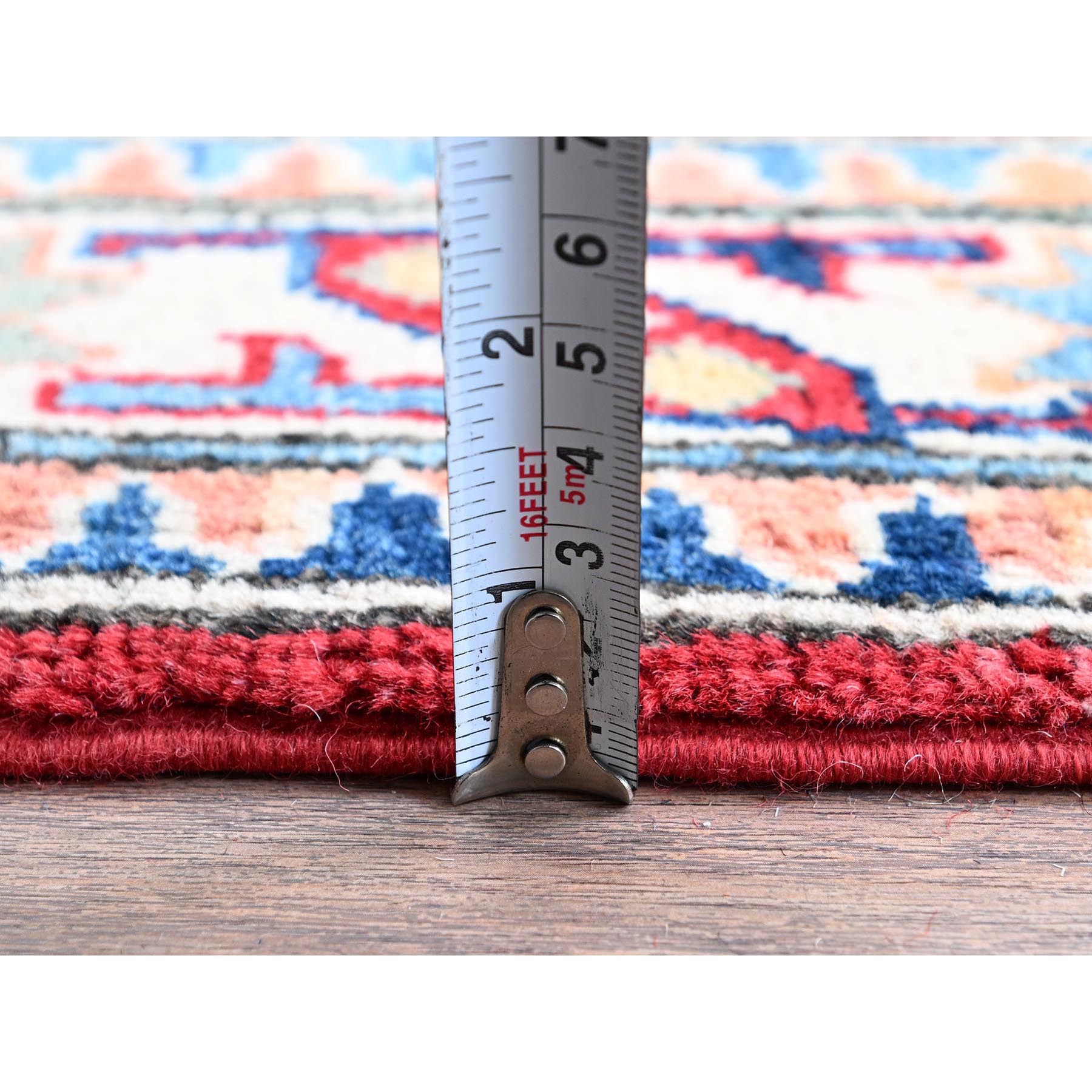 2'7"x4' Auburn Red, Kazak with Geometric Medallion Design, Vegetable Dyes, Hand Knotted, Soft and Velvety Wool, Denser Weave, Sample, Mat, Oriental Rug Sh411