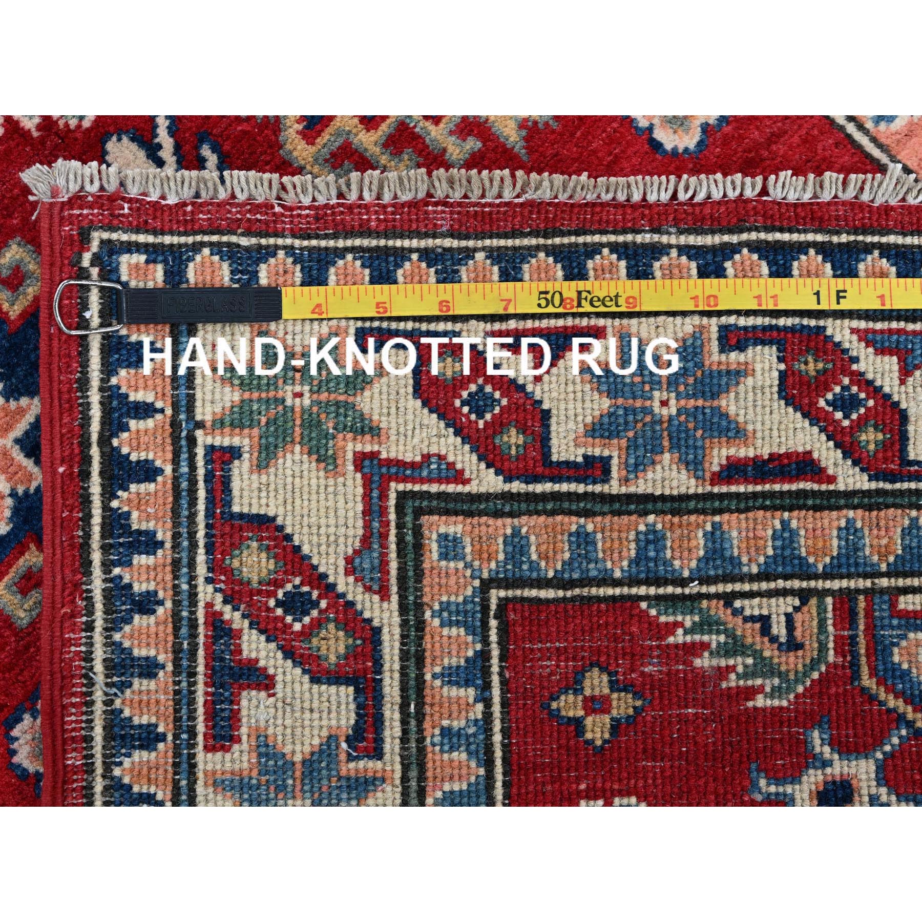 2'7"x4' Auburn Red, Kazak with Geometric Medallion Design, Vegetable Dyes, Hand Knotted, Soft and Velvety Wool, Denser Weave, Sample, Mat, Oriental Rug Sh411