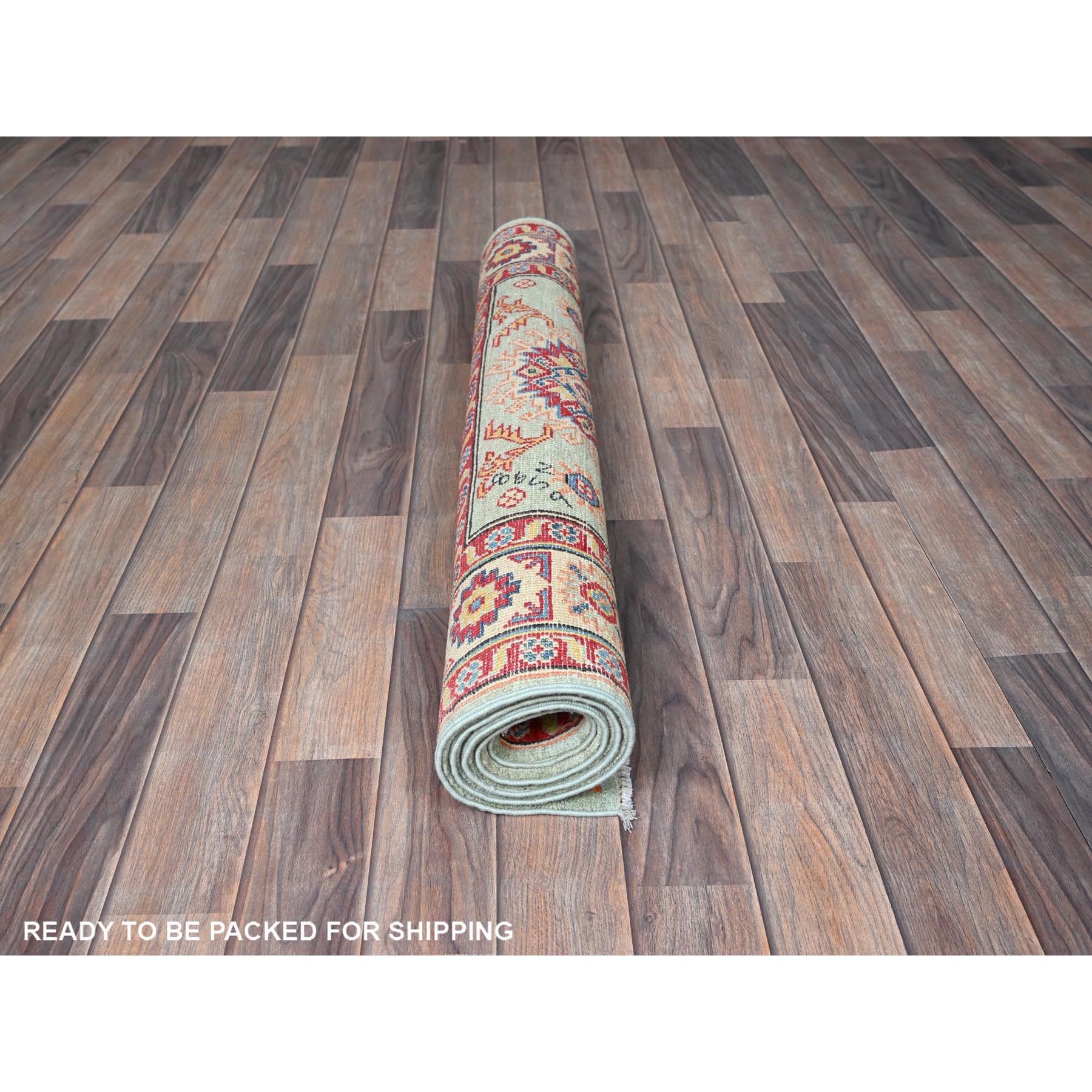 3'5"x5' Honeydew Green, Kazak with Tribal Design, Natural Dyes, Soft and Velvety Wool, Hand Knotted, Denser Weave, Oriental Rug Sh413