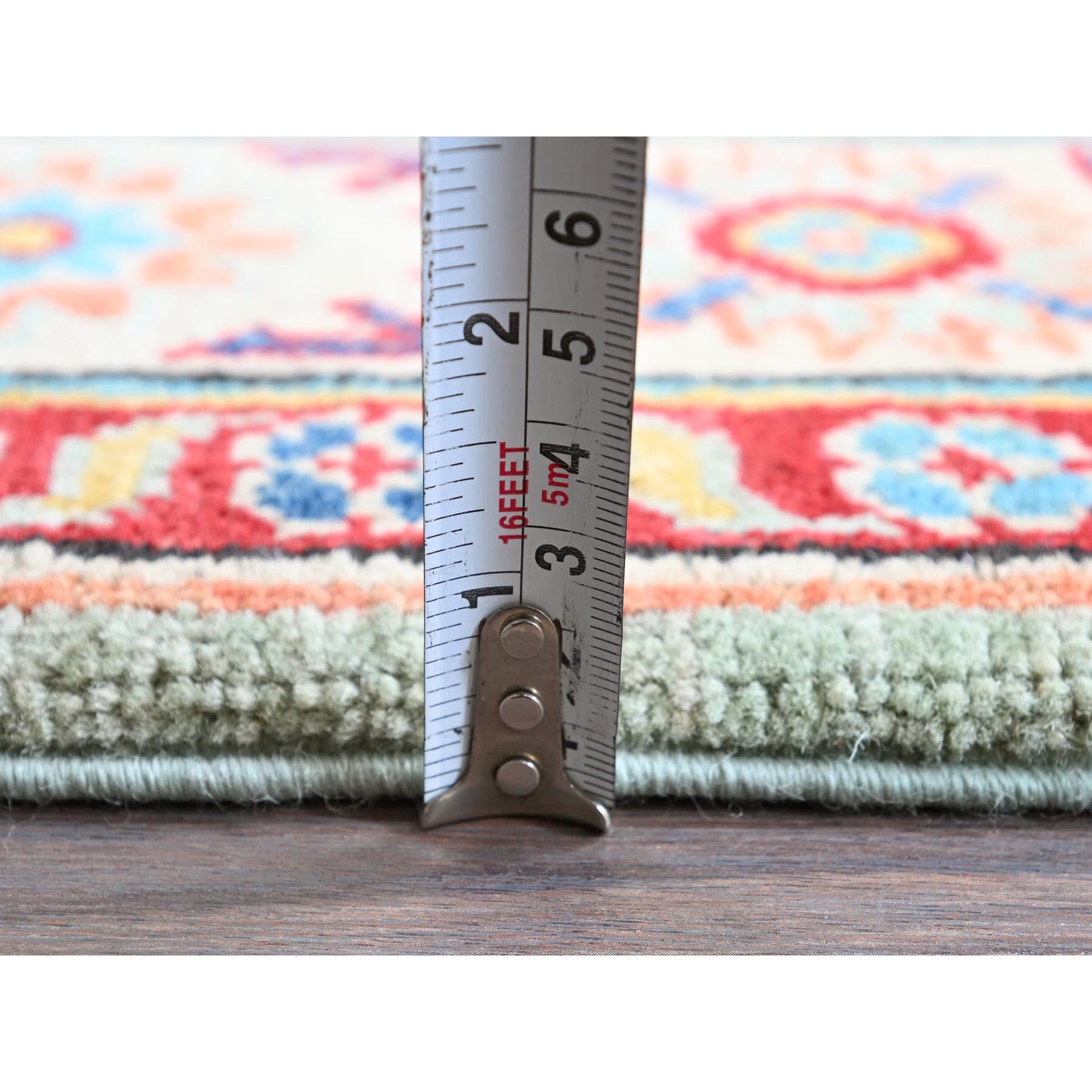 3'5"x5' Honeydew Green, Kazak with Tribal Design, Natural Dyes, Soft and Velvety Wool, Hand Knotted, Denser Weave, Oriental Rug Sh413