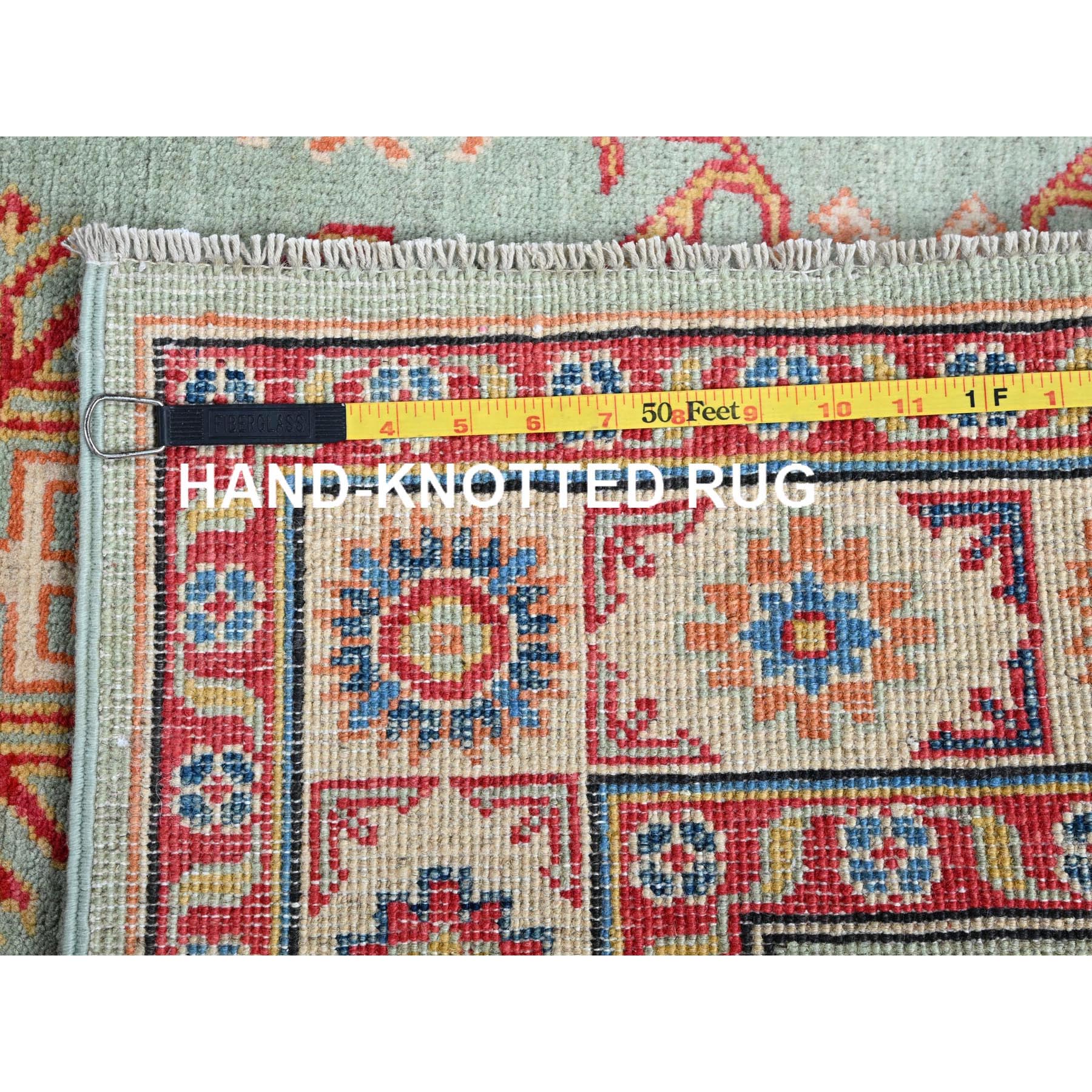 3'5"x5' Honeydew Green, Kazak with Tribal Design, Natural Dyes, Soft and Velvety Wool, Hand Knotted, Denser Weave, Oriental Rug Sh413