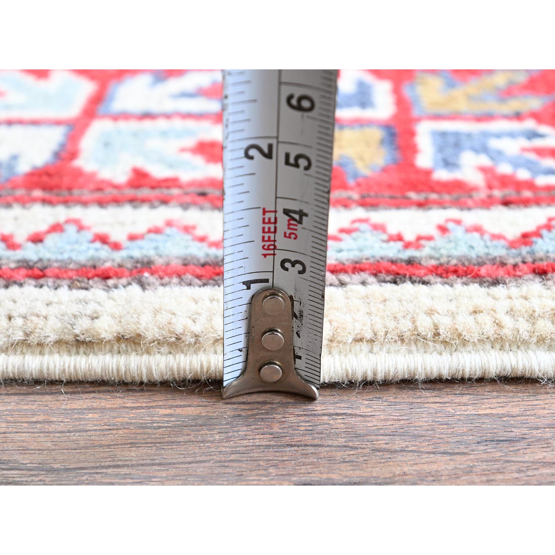 3'3"x4'10" Alabaster White, Kazak with Geometric Medallions Design, Soft and Vibrant Wool, Hand Knotted, Vegetable Dyes, Denser Weave, Oriental Rug Sh416